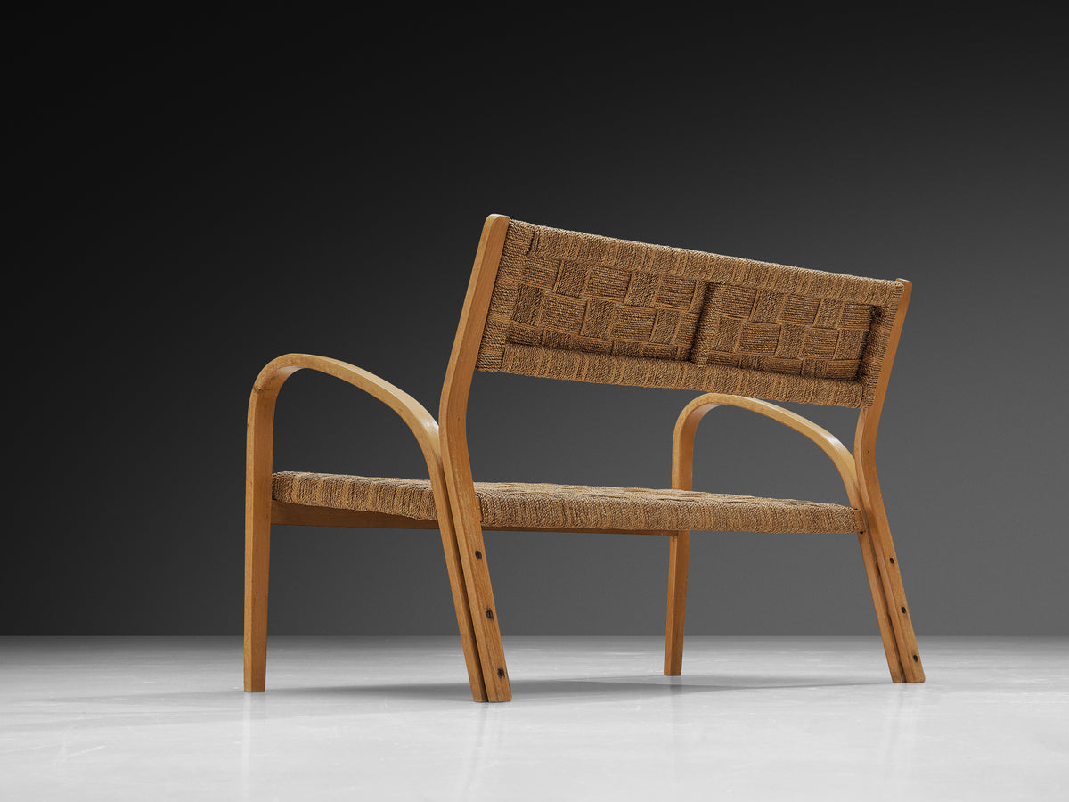 Bench in Braided Straw and Blonde Wood Seating Morentz