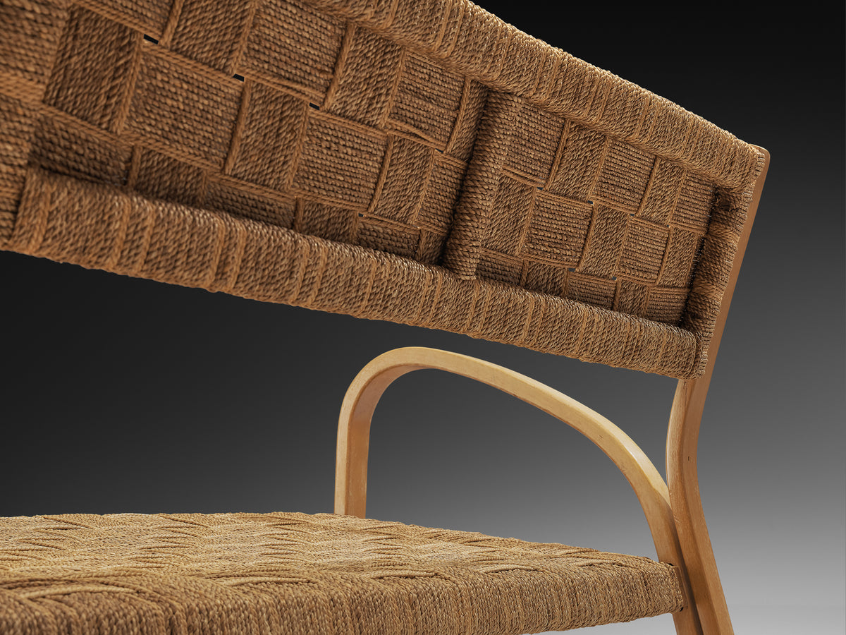 Bench in Braided Straw and Blonde Wood Seating Morentz
