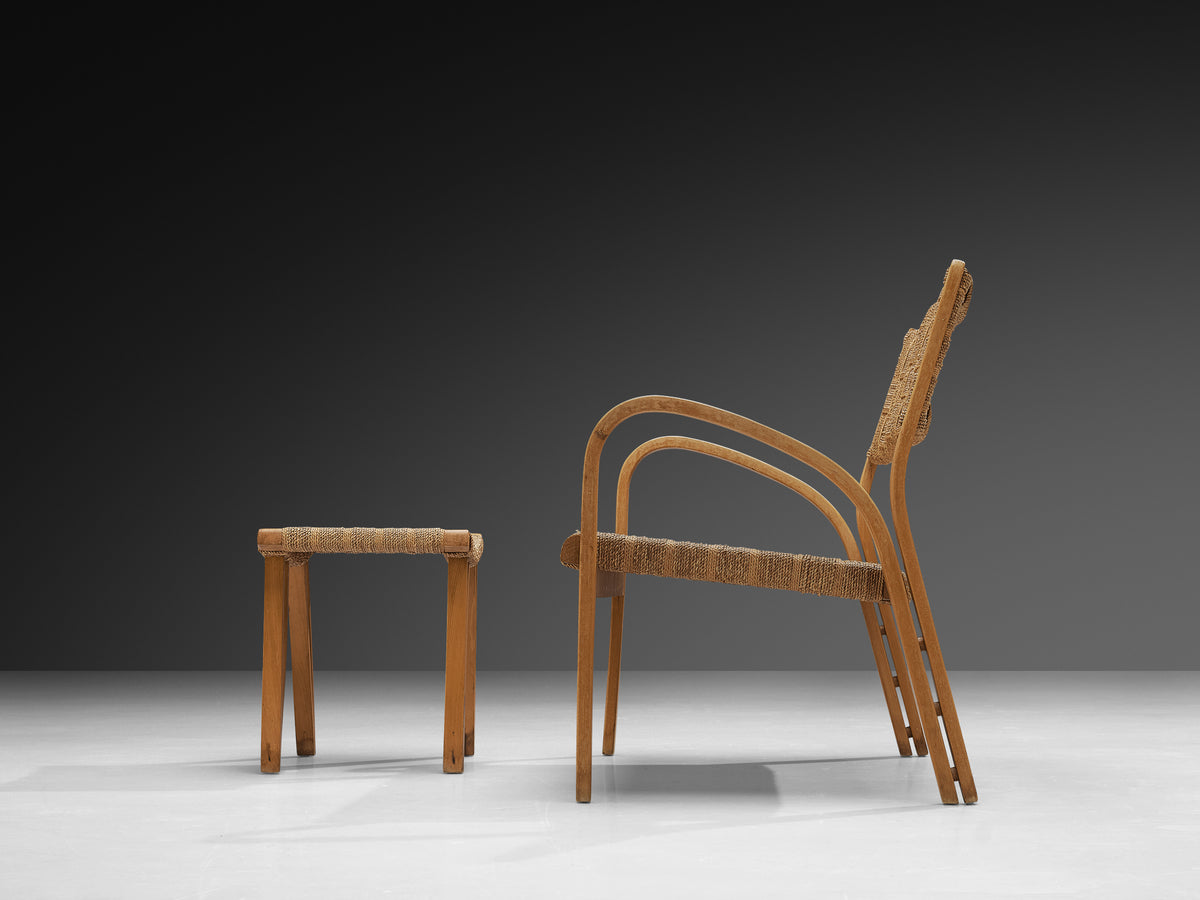 Bench in Braided Straw and Blonde Wood Seating Morentz