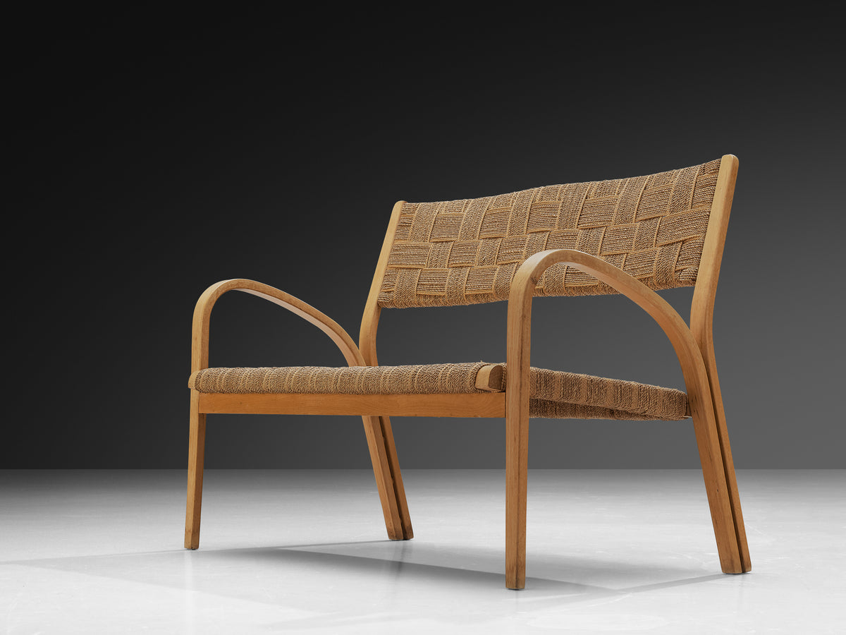 Bench in Braided Straw and Blonde Wood Seating Morentz