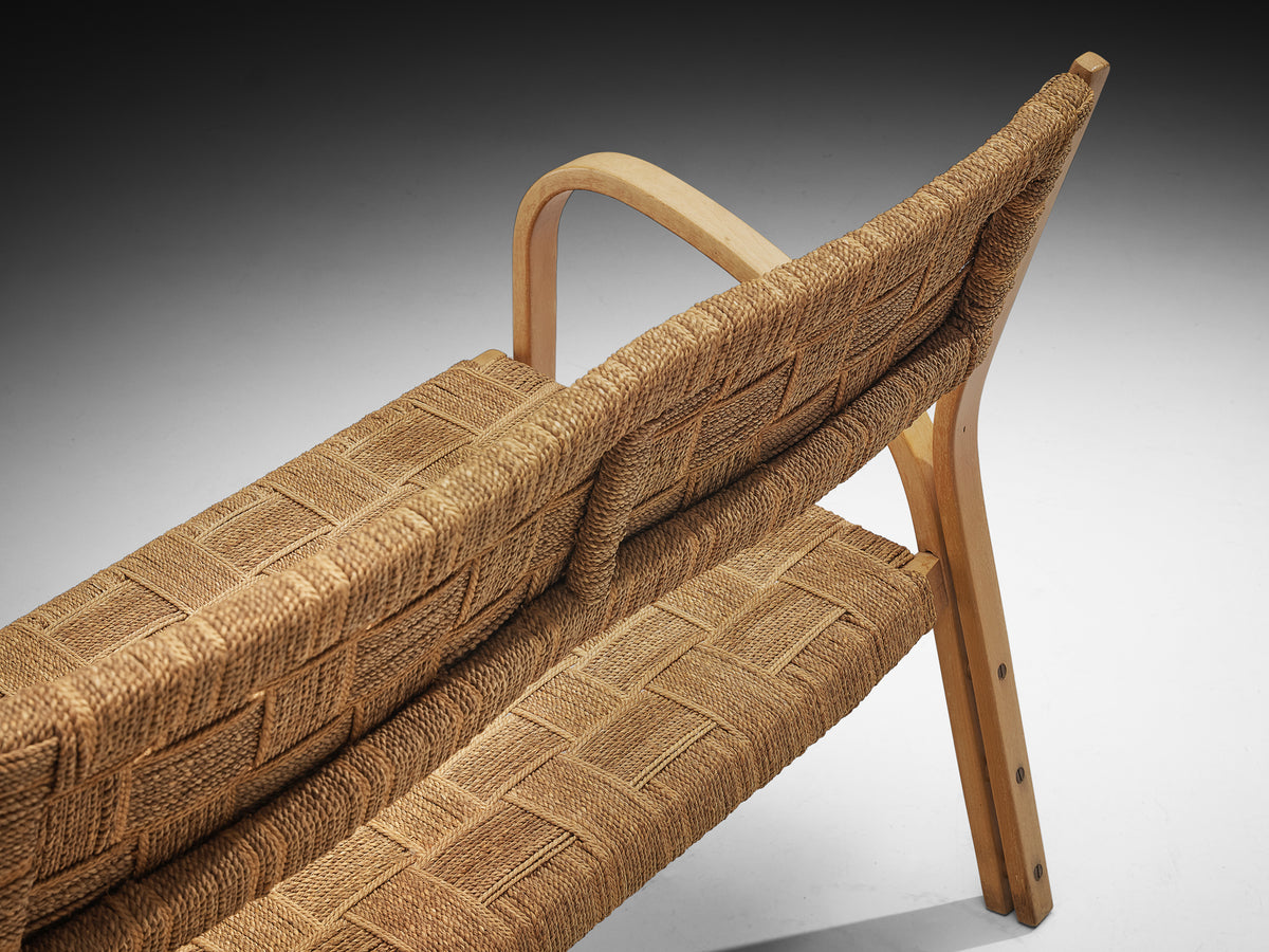 Bench in Braided Straw and Blonde Wood Seating Morentz