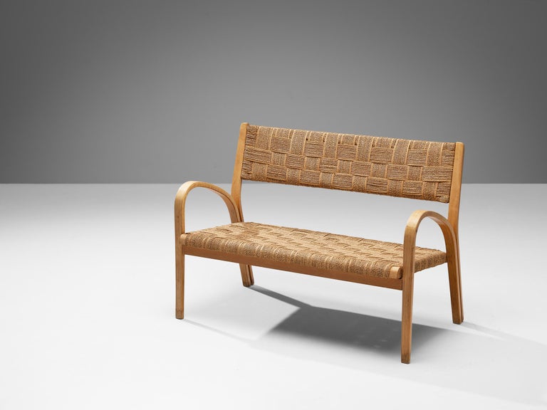 Augusto Romano Bench in Braided Straw and Blond Wood