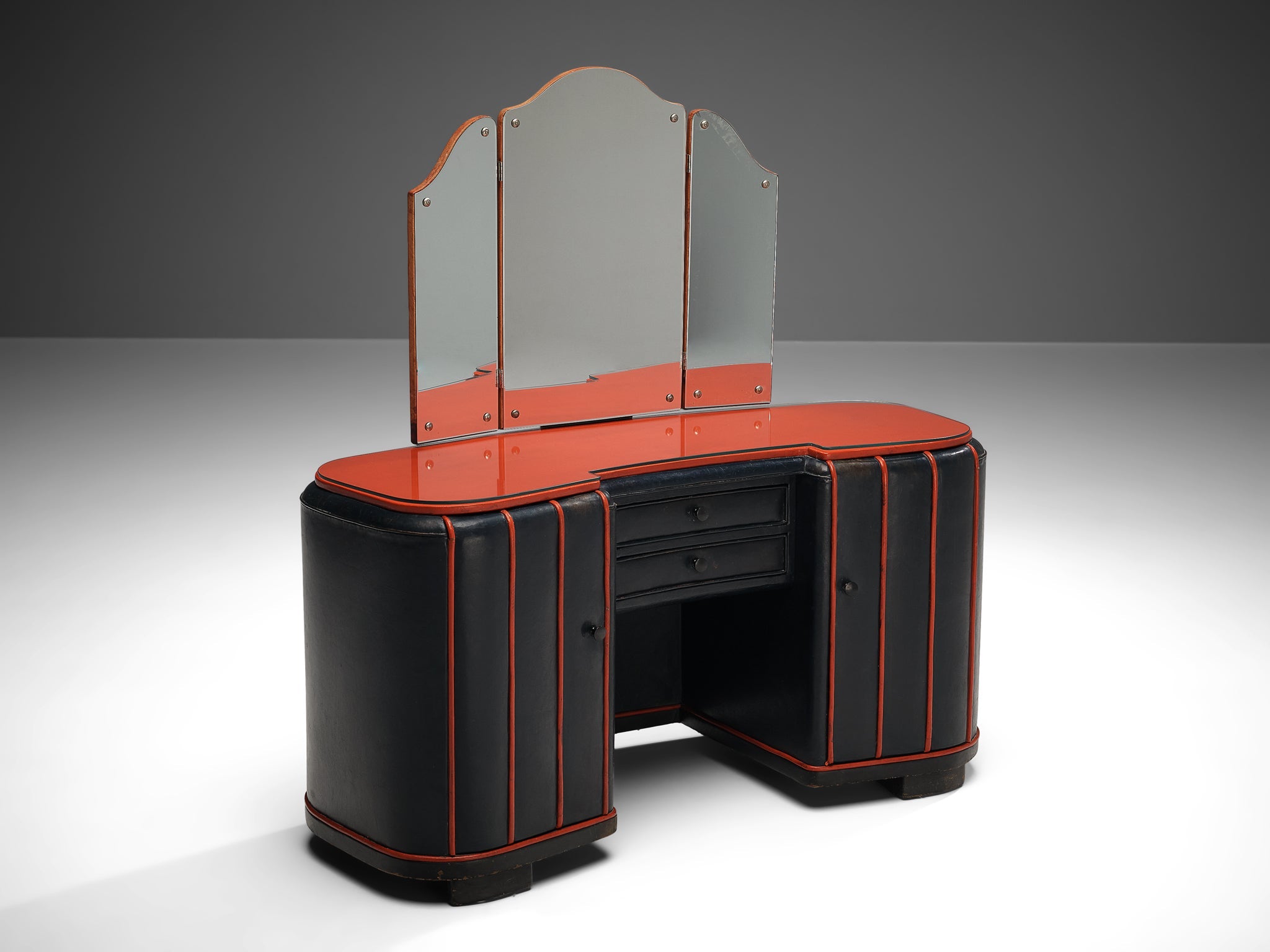 dark blue dressing table Stag Dressing Table With Stool and Triple Folded Mirror, Navy Furniture, Vintage Vanity