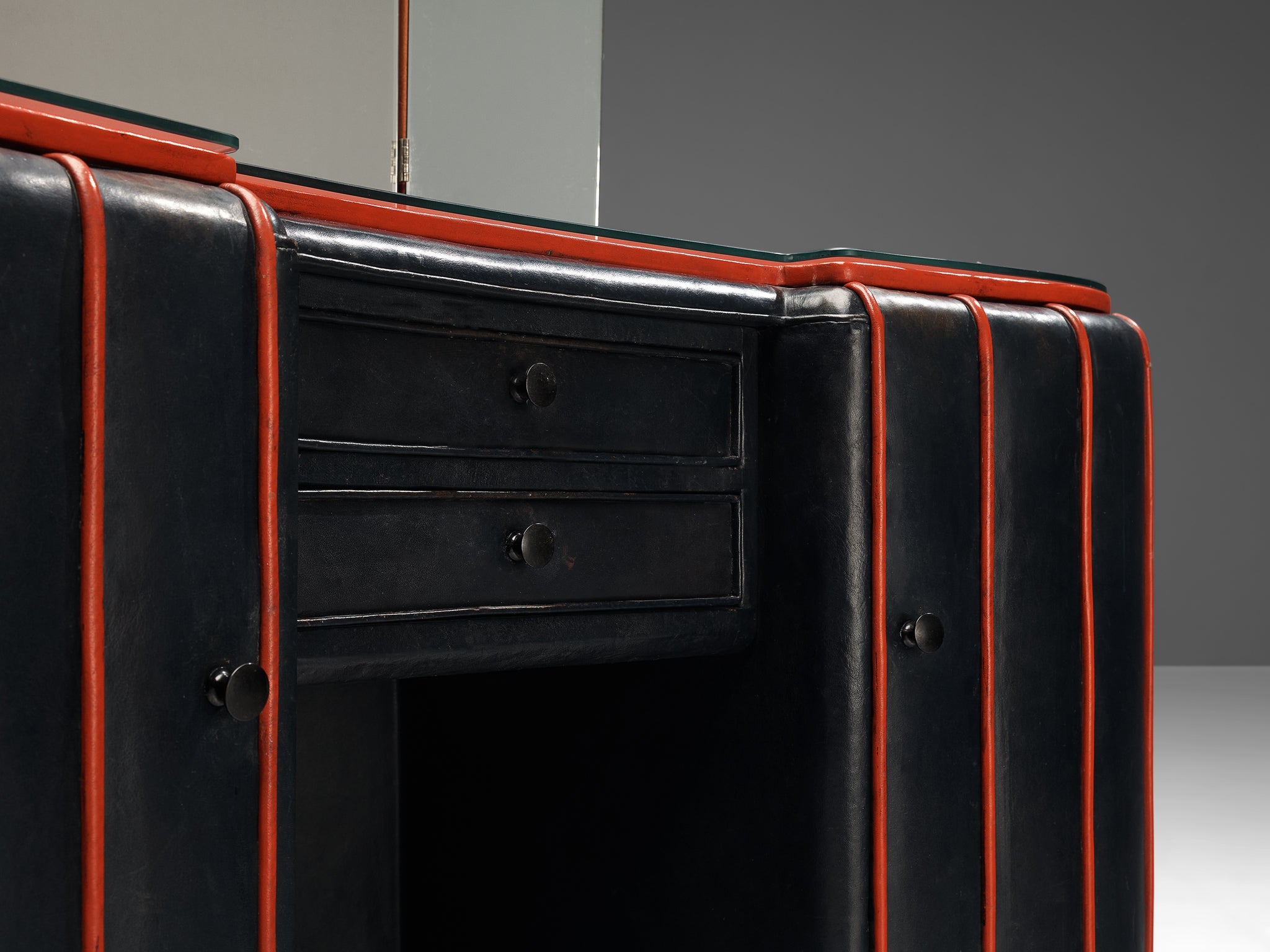 dark blue dressing table Navy Blue Dressing Table with 2 Drawers and Metallic Trim - Isabella