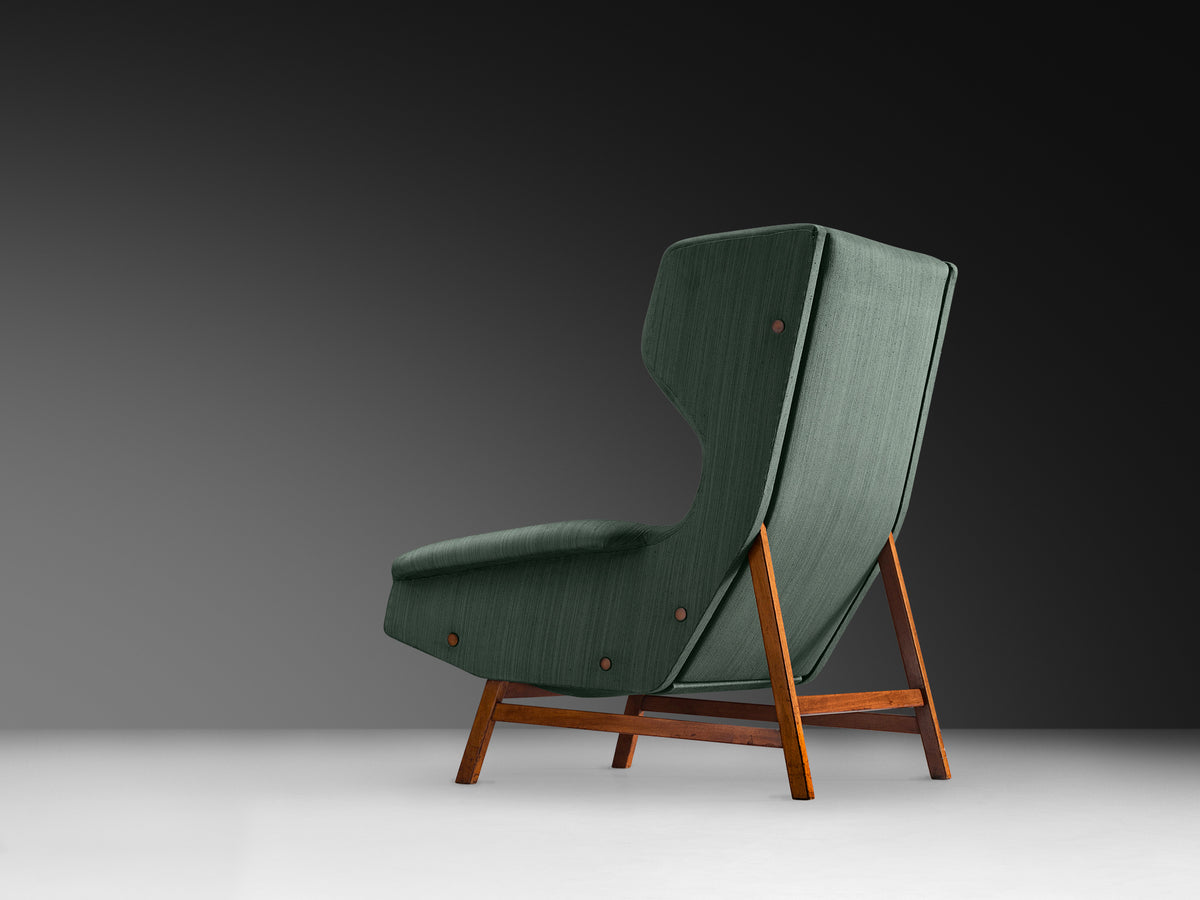 Gianfranco Frattini for Cassina Lounge Chair in Green Upholstery and Teak Seating Morentz