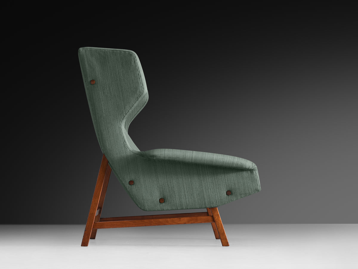 Gianfranco Frattini for Cassina Lounge Chair in Green Upholstery and Teak Seating Morentz