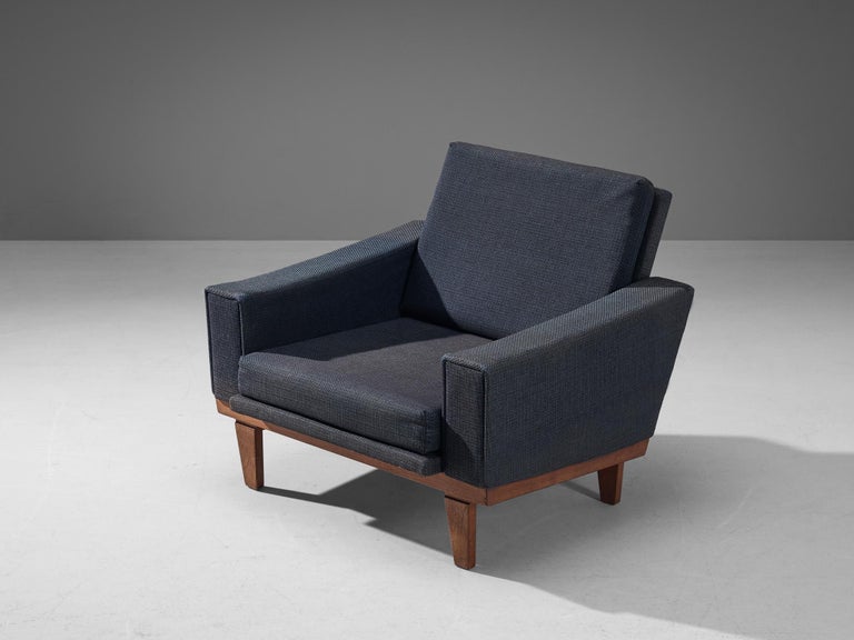 Danish Armchair in Teak and Blue Upholstery
