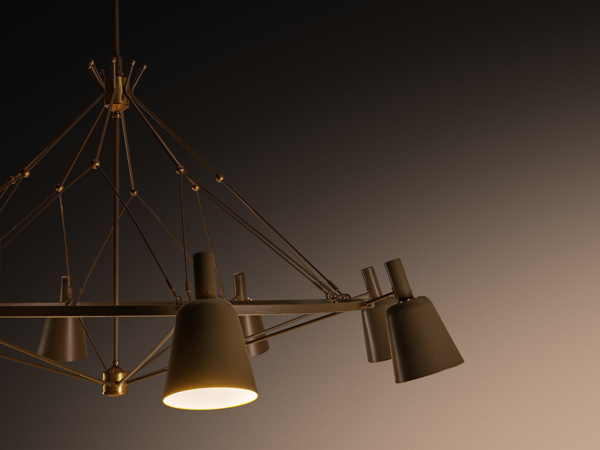 Large Mid-century Dutch Chandelier in Metal and Brass 270cm/106in Lighting Morentz