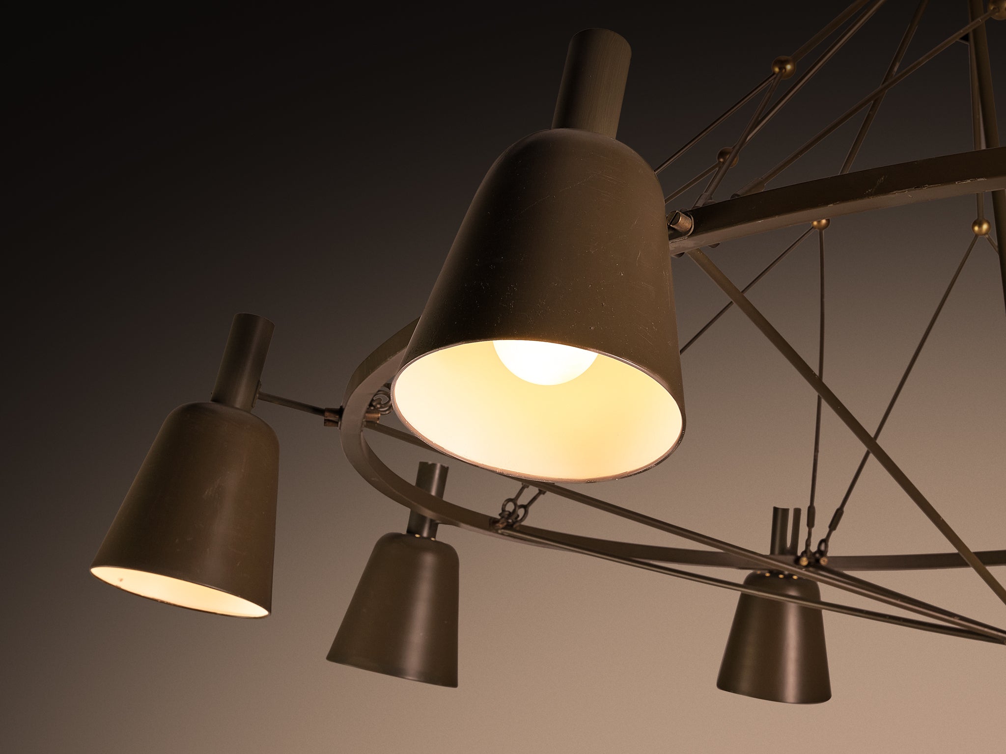 Large Mid-century Dutch Chandelier in Metal and Brass 270cm/106in