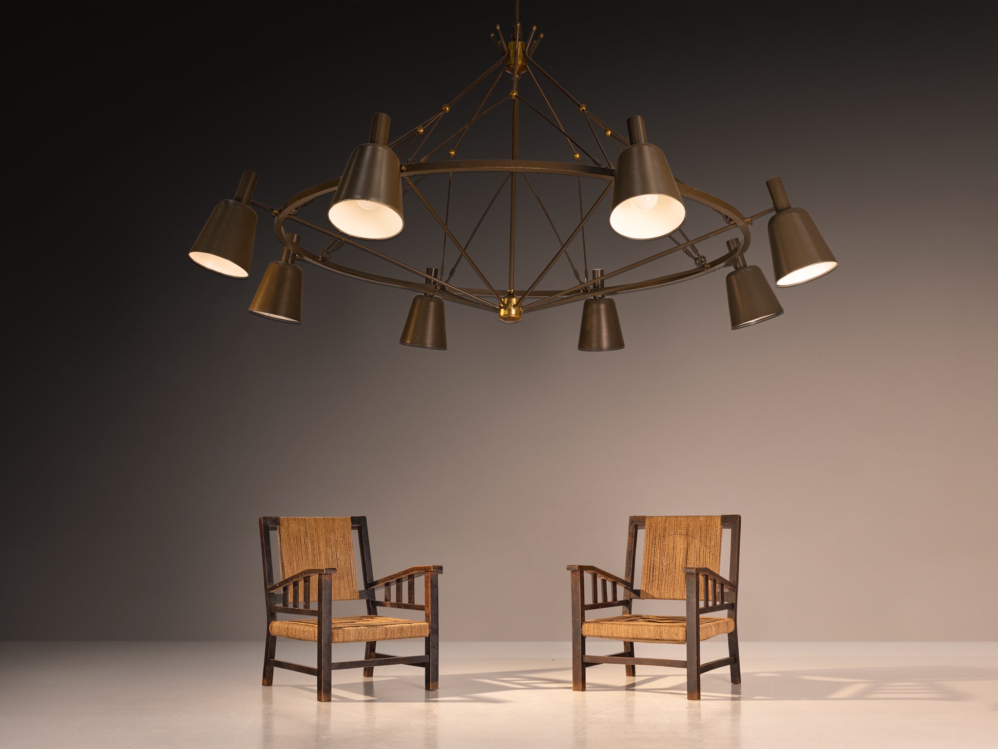 Large Mid-century Dutch Chandelier in Metal and Brass 270cm/106in