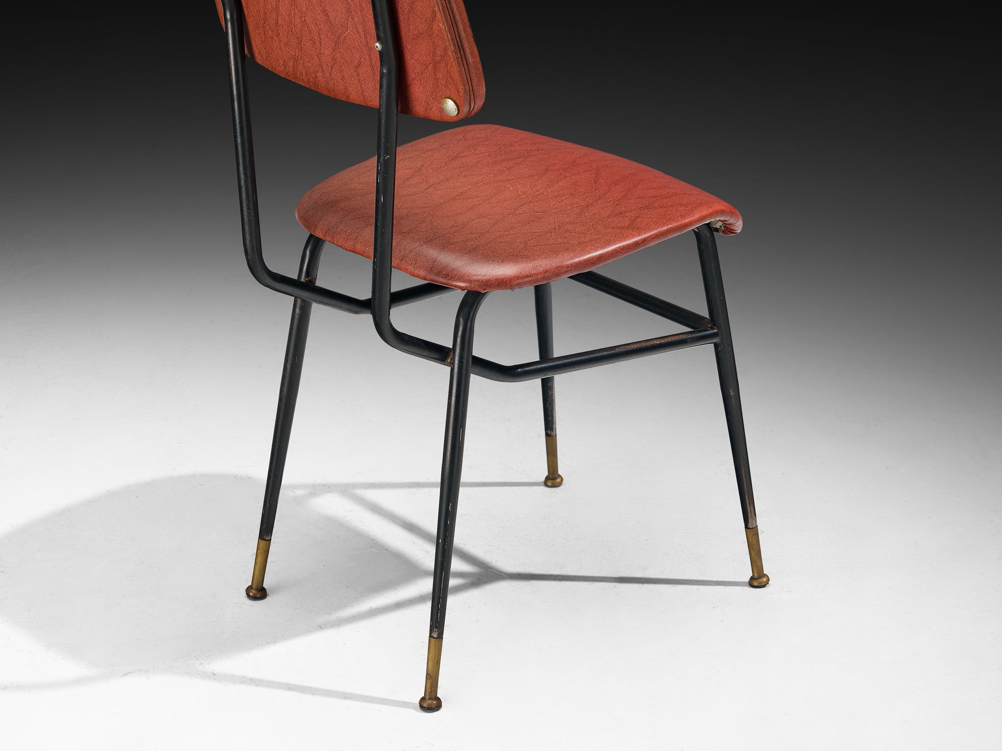 Mid-century Modern Set of Eight Italian Dining Chairs with Brass Feet Seating Morentz