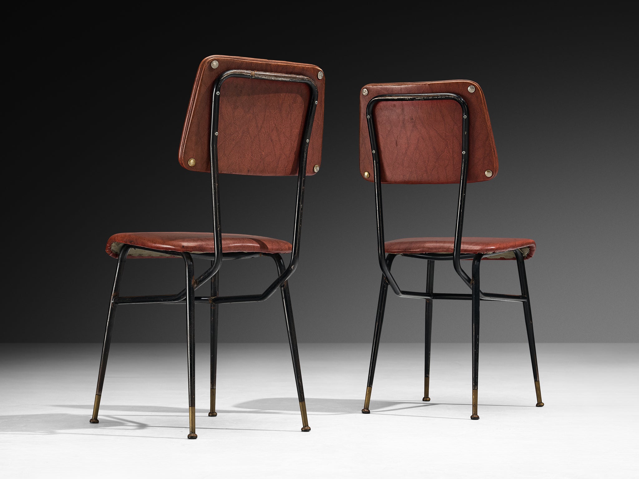 Mid-century Modern Set of Eight Italian Dining Chairs with Brass Feet Seating Morentz