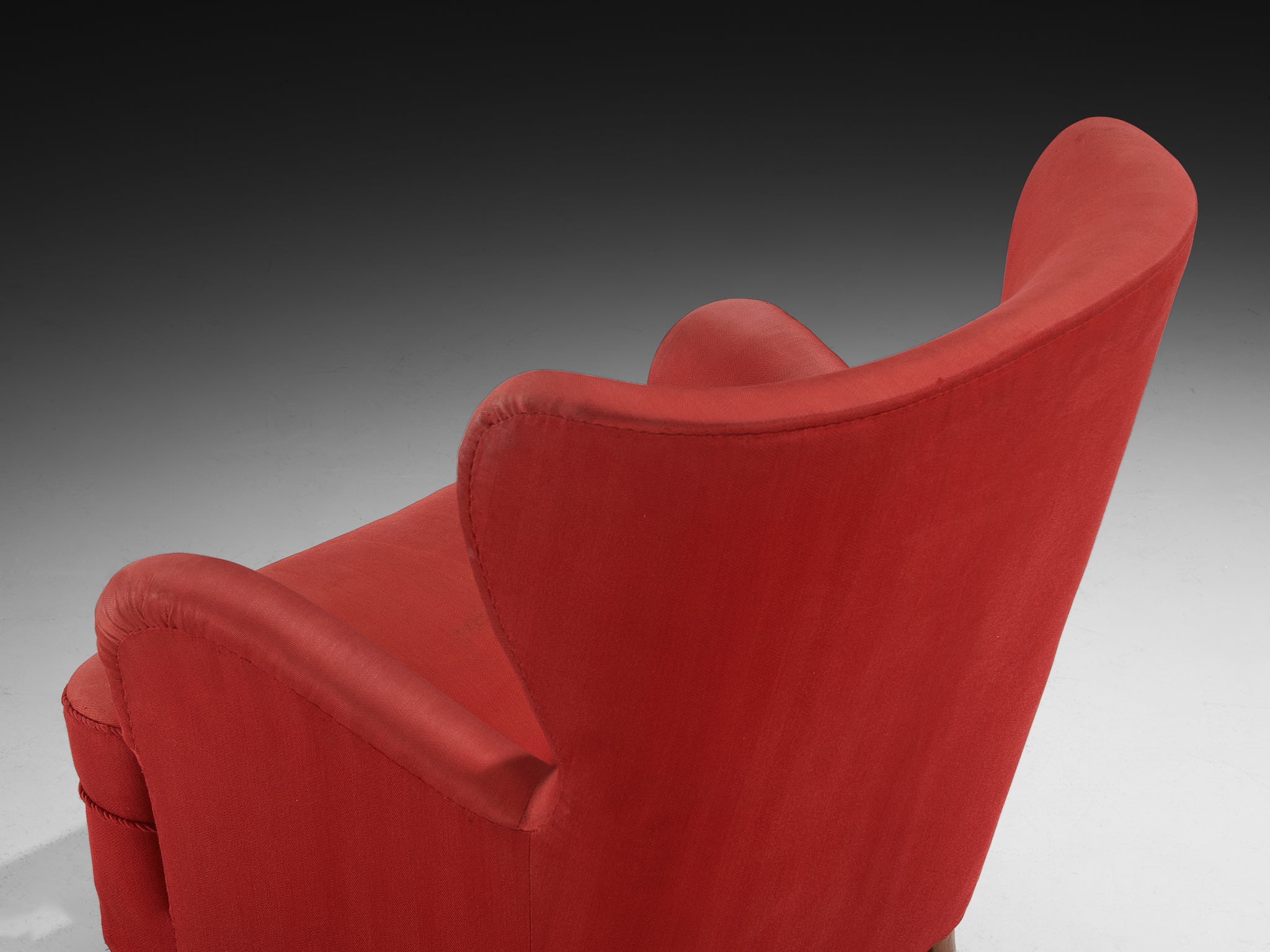 Danish Mid-Century Wingback Easy Chair in Red Upholstery and Walnut Seating Morentz