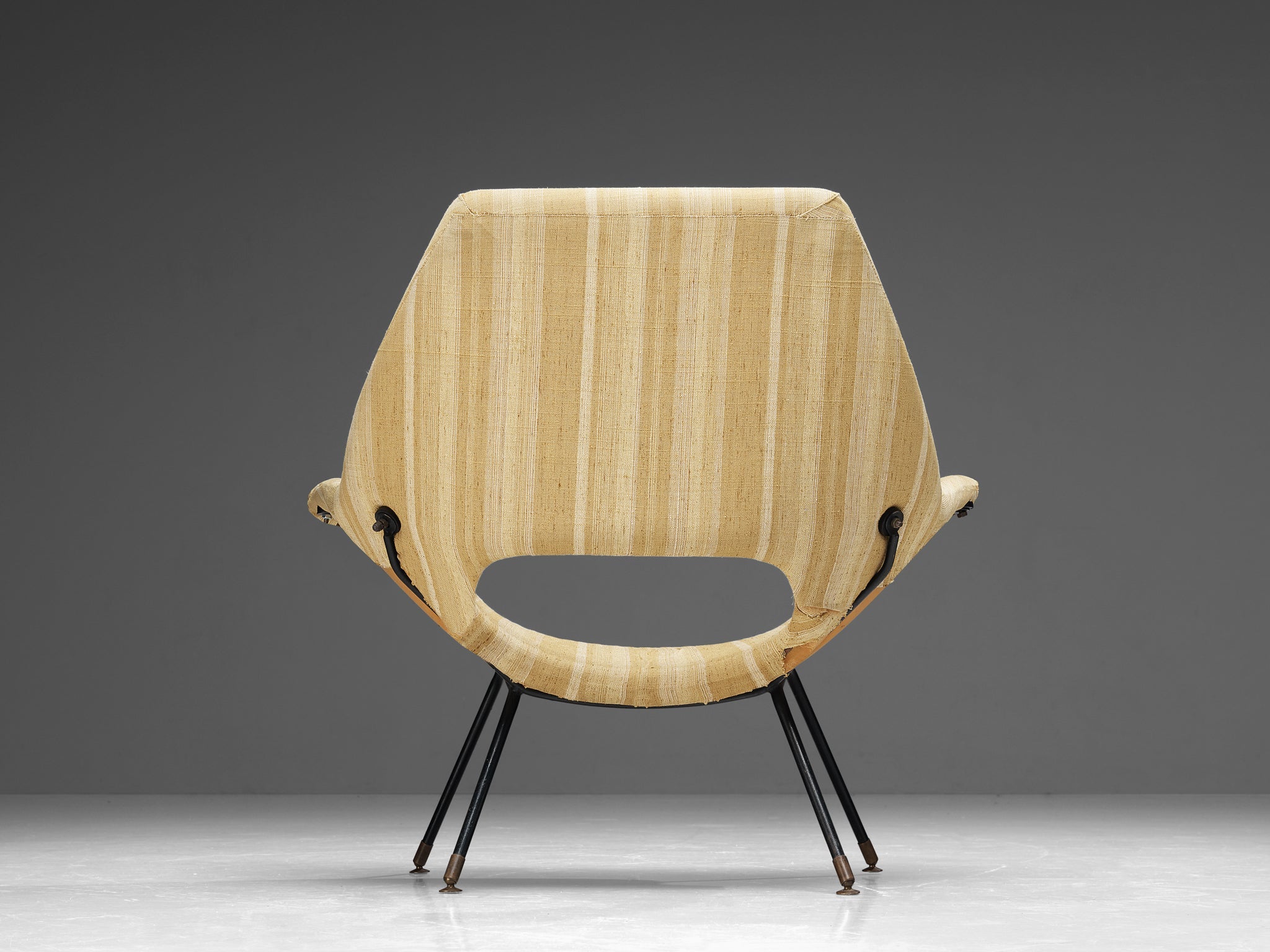 Augusto Bozzi for Saporiti Lounge Chair in Yellow Upholstery and Metal seating Morentz