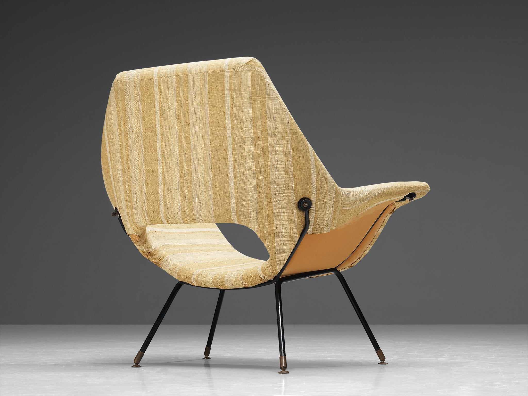 Augusto Bozzi for Saporiti Lounge Chair in Yellow Upholstery and Metal seating Morentz