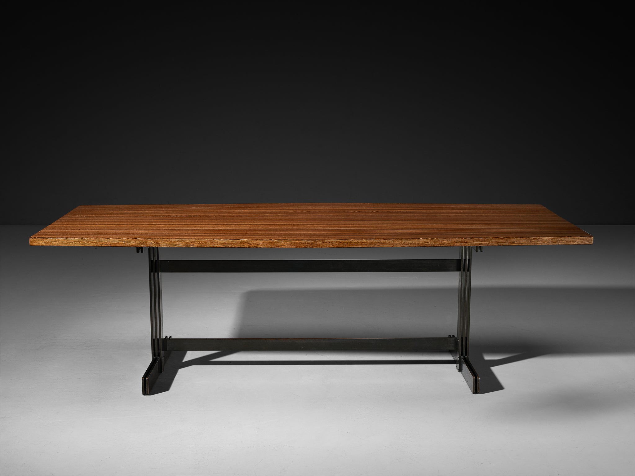 Jules Wabbes 'Tonneau' Dining or Conference Table in Solid Wengé and Metal Tables Morentz