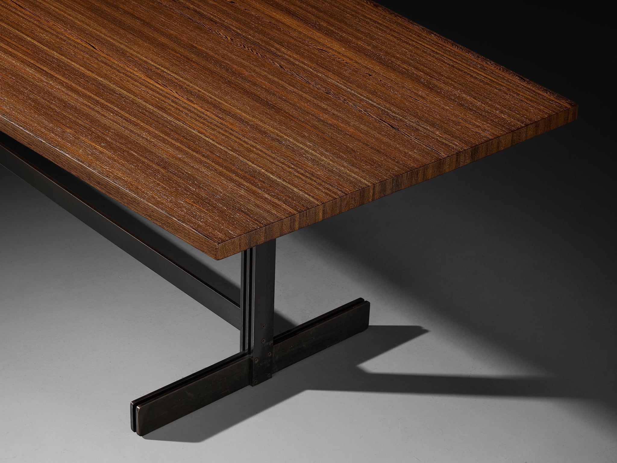 Jules Wabbes 'Tonneau' Dining or Conference Table in Solid Wengé and Metal Tables Morentz