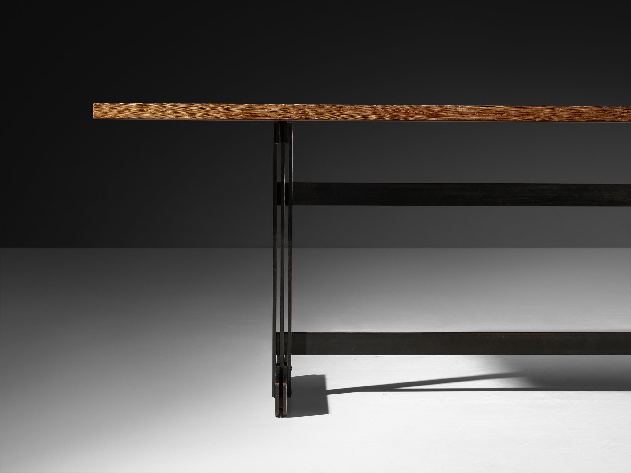 Jules Wabbes 'Tonneau' Dining or Conference Table in Solid Wengé and Metal Tables Morentz