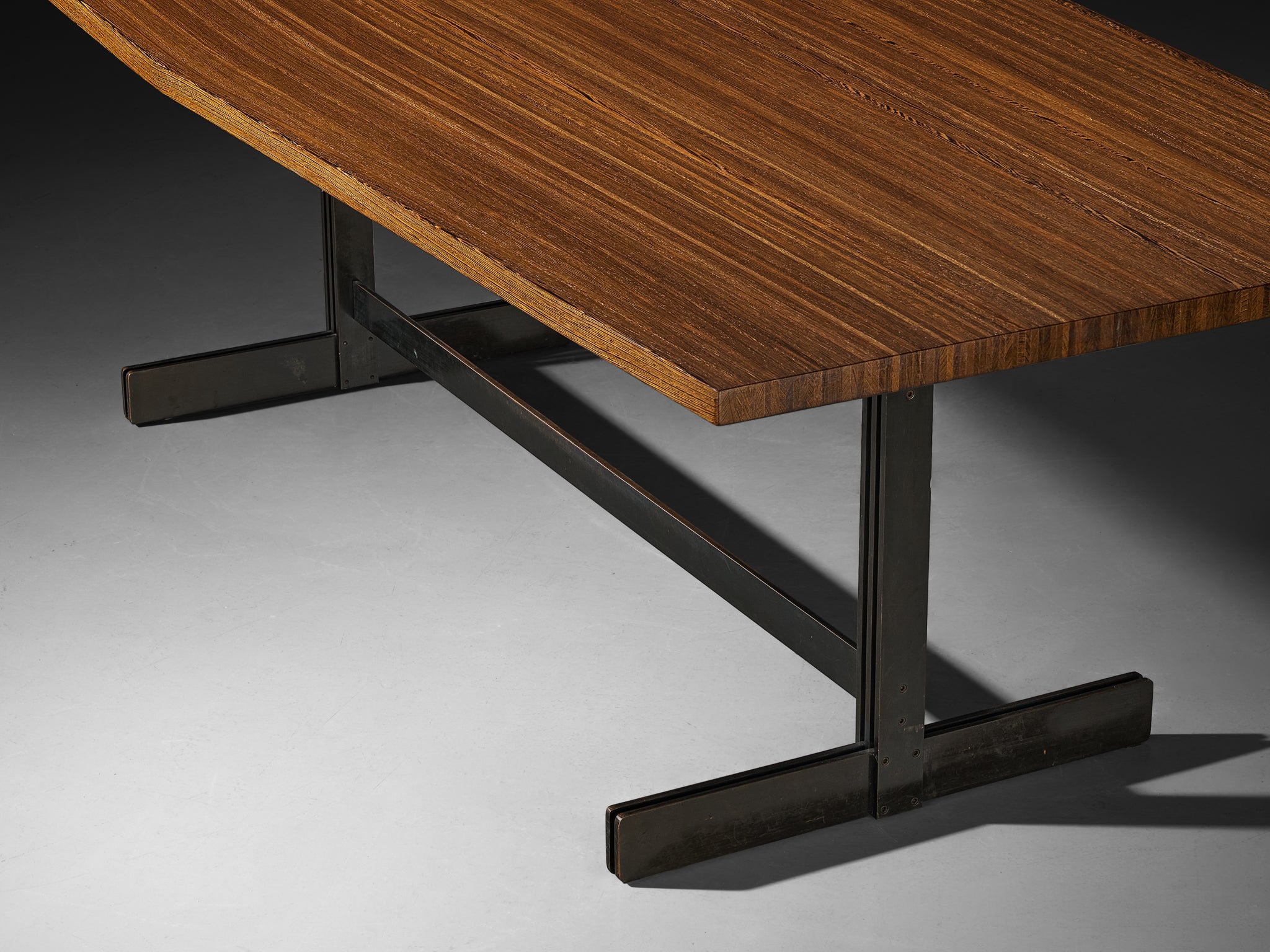Jules Wabbes 'Tonneau' Dining or Conference Table in Solid Wengé and Metal Tables Morentz