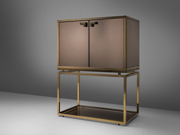 Taupe Mirrored Cabinet with Brass Details