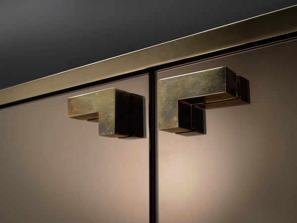 Taupe Mirrored Cabinet with Brass Details