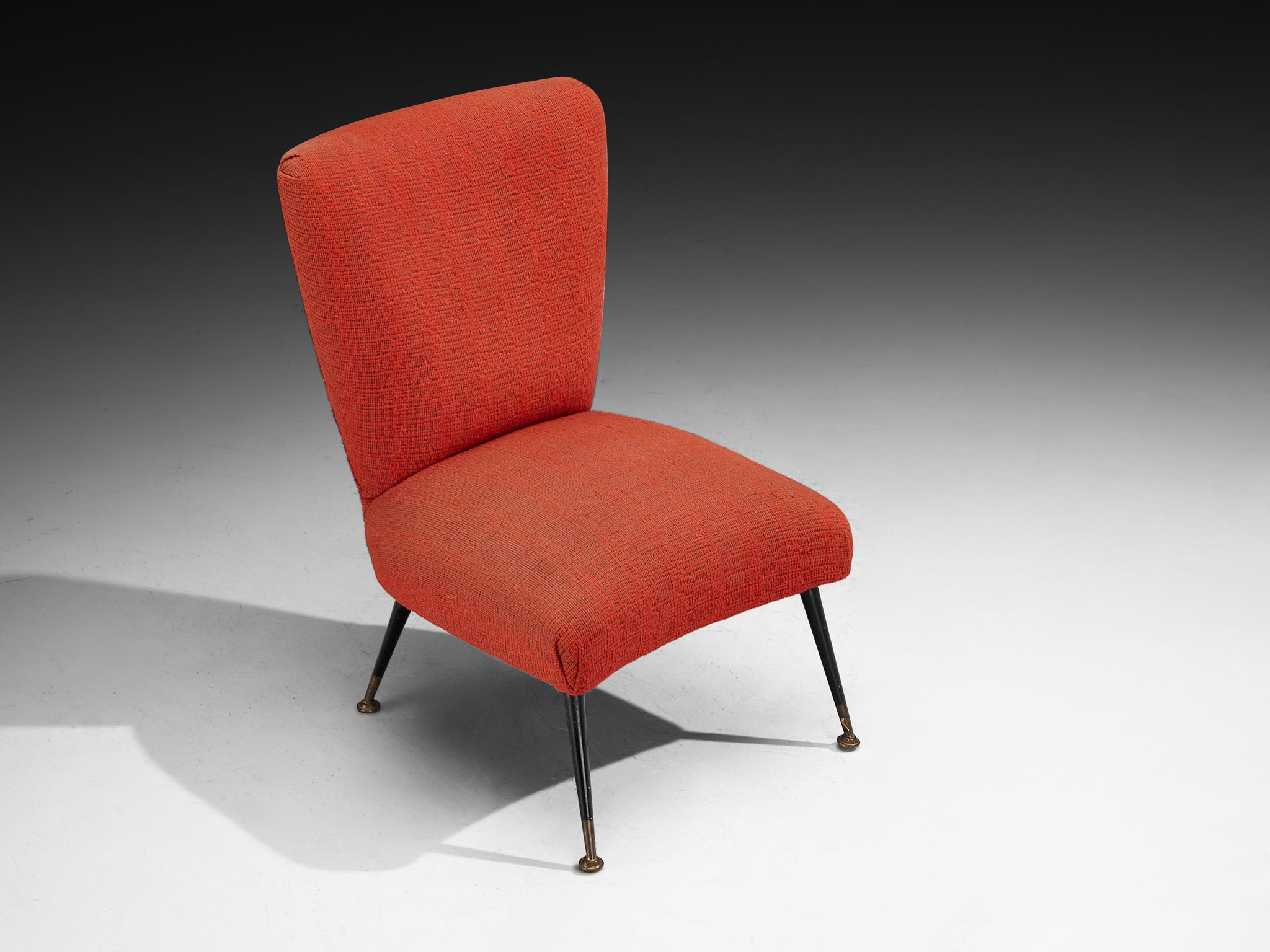 Mid-Century Modern Italian 1950s Side Chair in Red Upholstery and Brass Seating Morentz