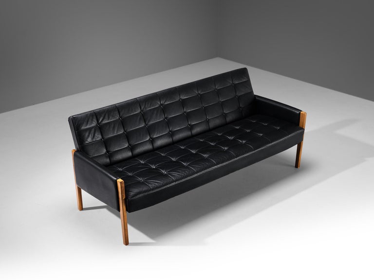 Scandinavian Modern Sofa in Walnut and Black Upholstery