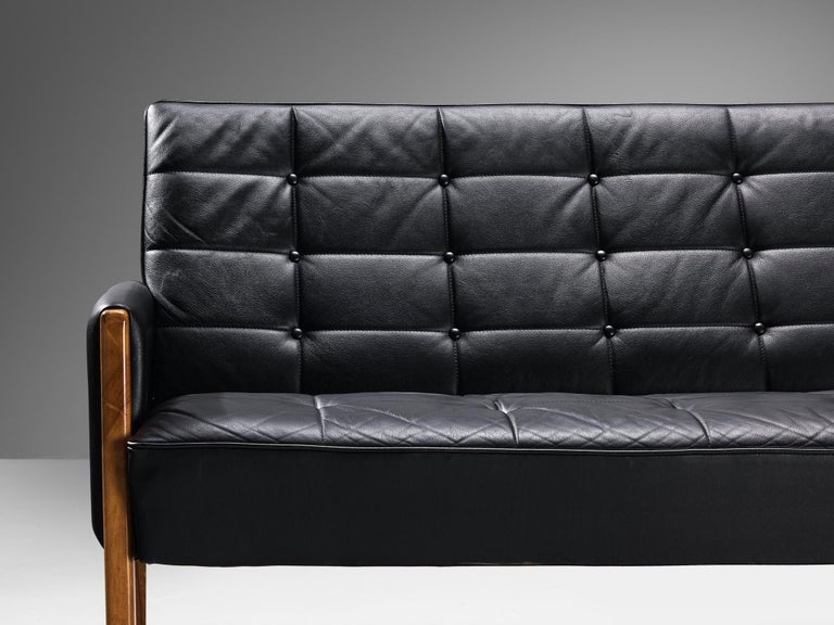 Scandinavian Modern Sofa in Walnut and Black Upholstery