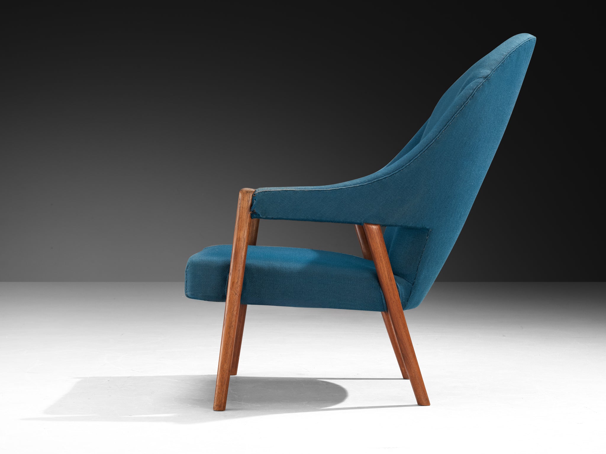 Danish Mid-Century Lounge Chair in Blue Upholstery and Teak Seating Morentz
