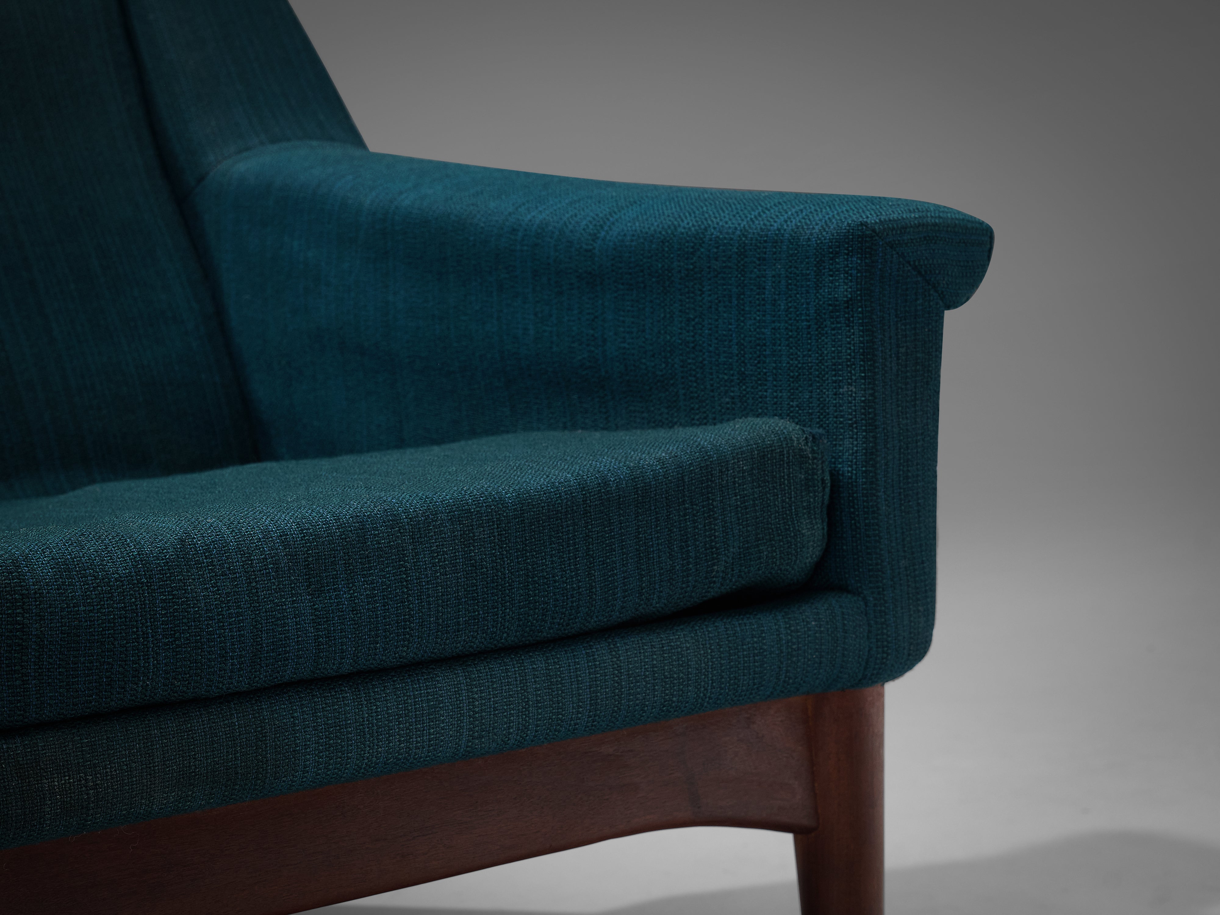 Danish Three-Seat Sofa in Teak and Greenish Blue Upholstery seating Morentz