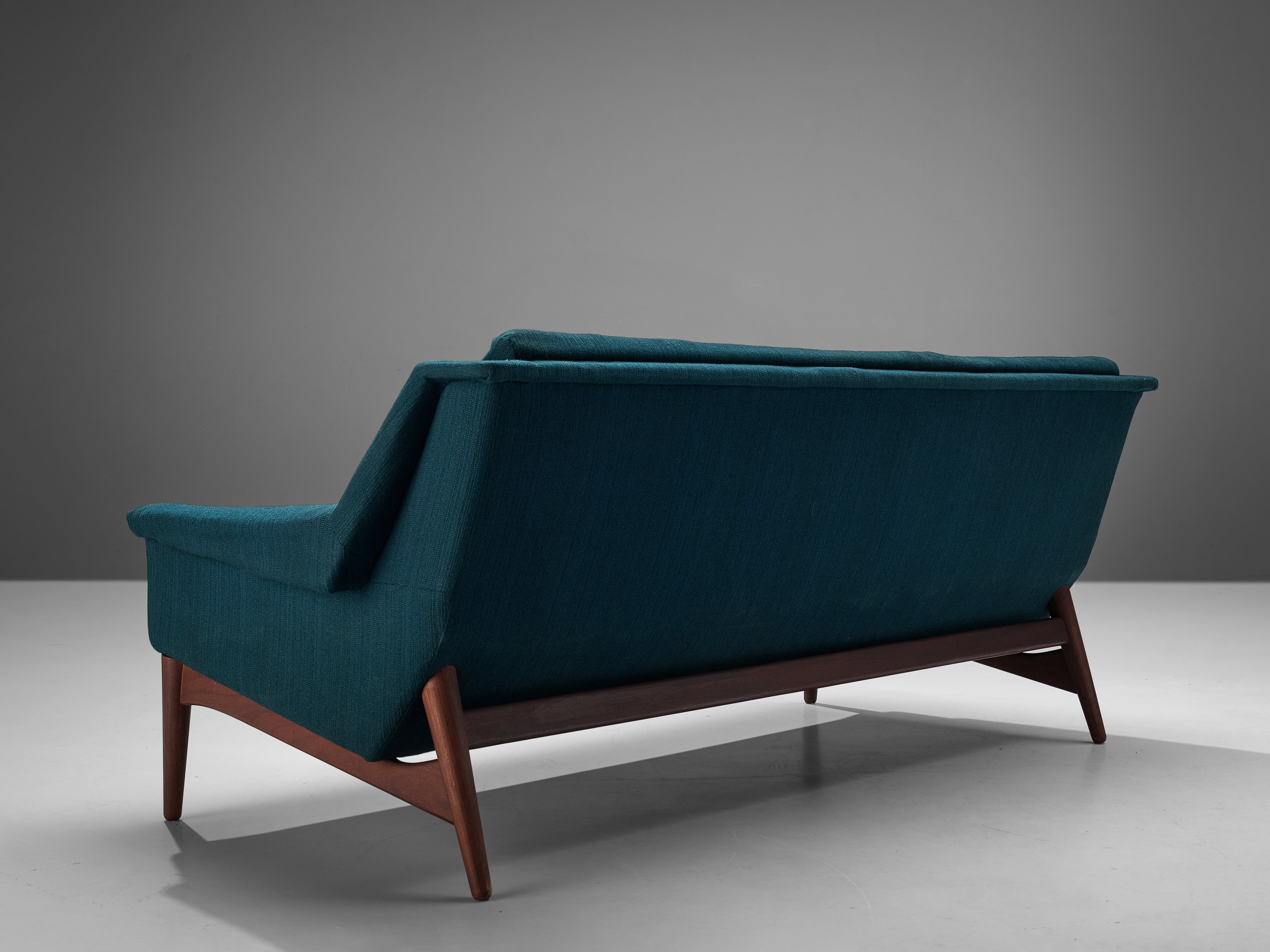 Danish Three-Seat Sofa in Teak and Greenish Blue Upholstery seating Morentz