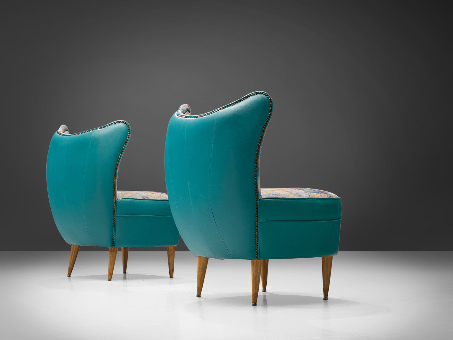 Classic Italian Pair of Lounge Chairs in Turquoise Leatherette Seating Morentz