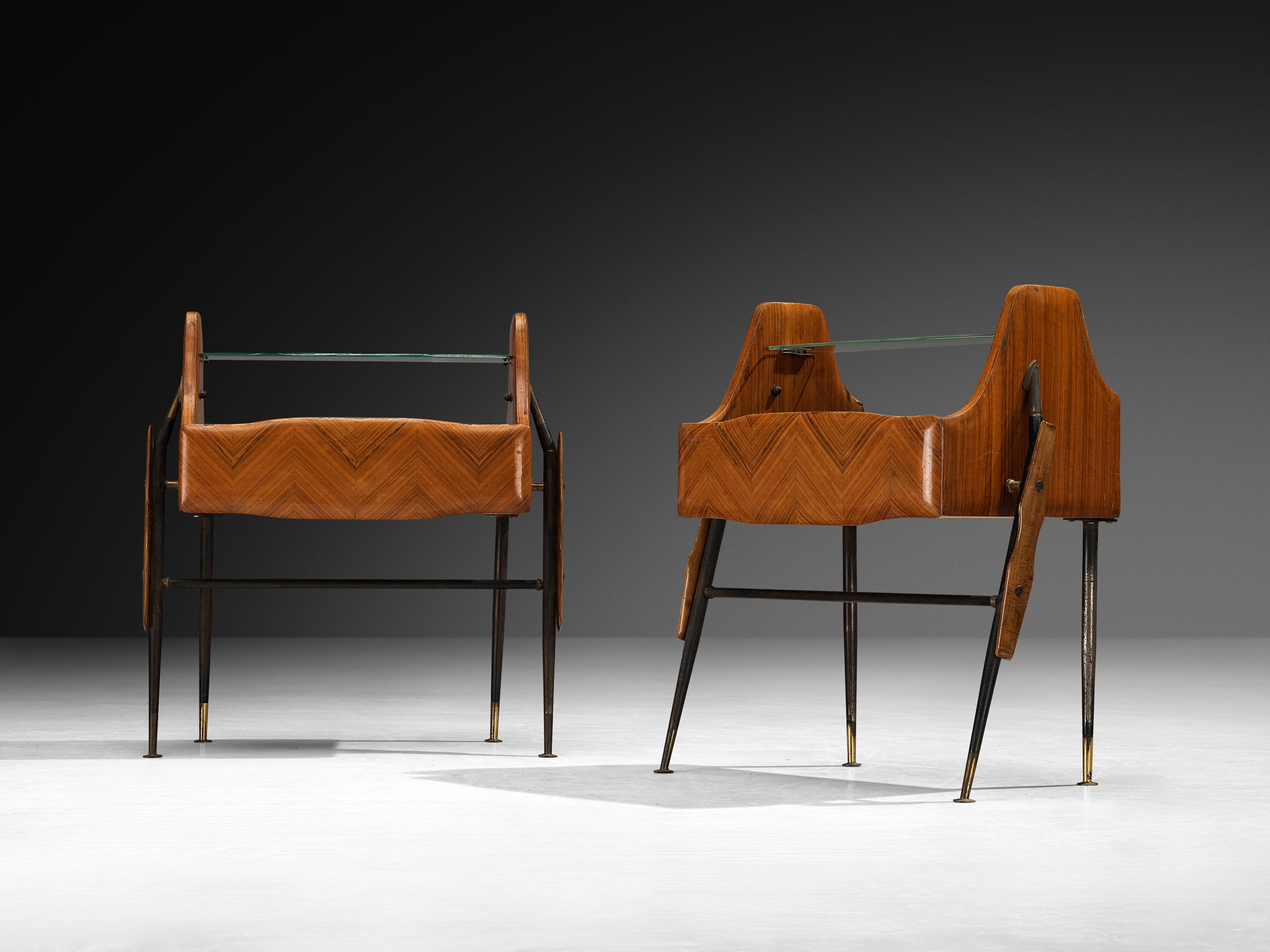 Mid-Century Modern Italian Pair of Night Stands in Walnut and Brass More Furniture and Collectibles Morentz