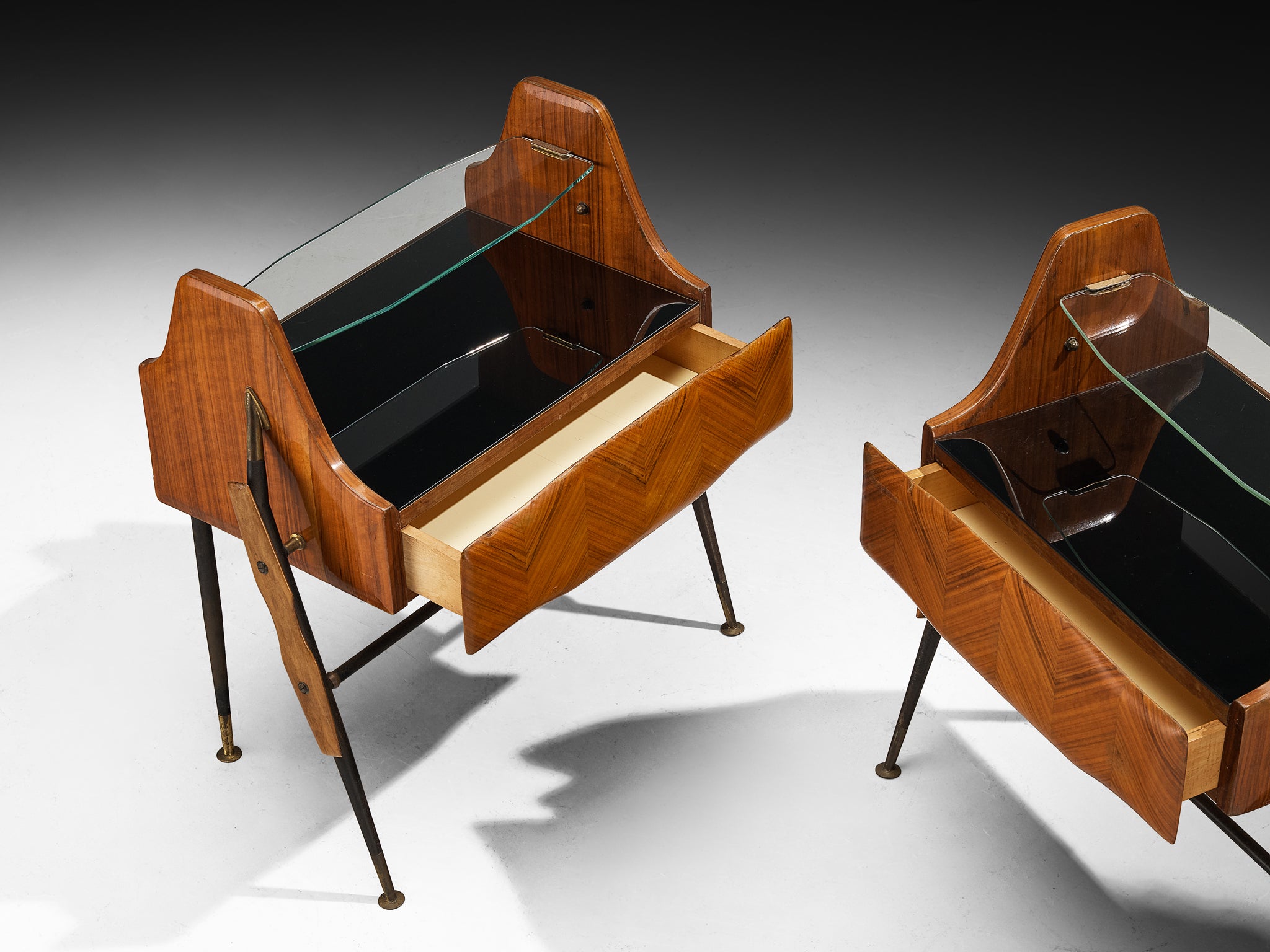 Mid-Century Modern Italian Pair of Night Stands in Walnut and Brass More Furniture and Collectibles Morentz