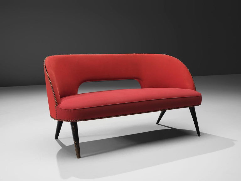 Italian Sofa in Red Upholstery