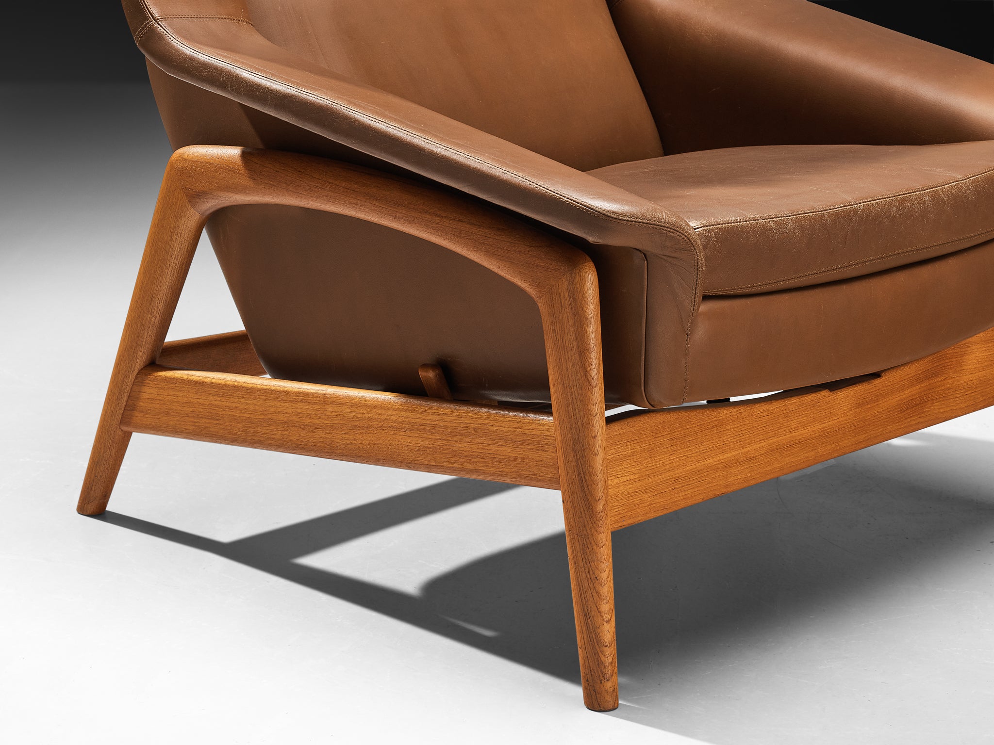 Folke Ohlsson 'Profil' Lounge Chair in Brown Leather and Teak Seating Morentz