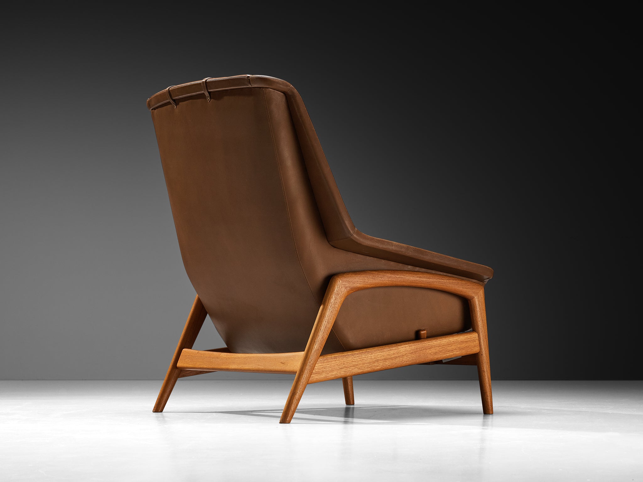 Folke Ohlsson 'Profil' Lounge Chair in Brown Leather and Teak