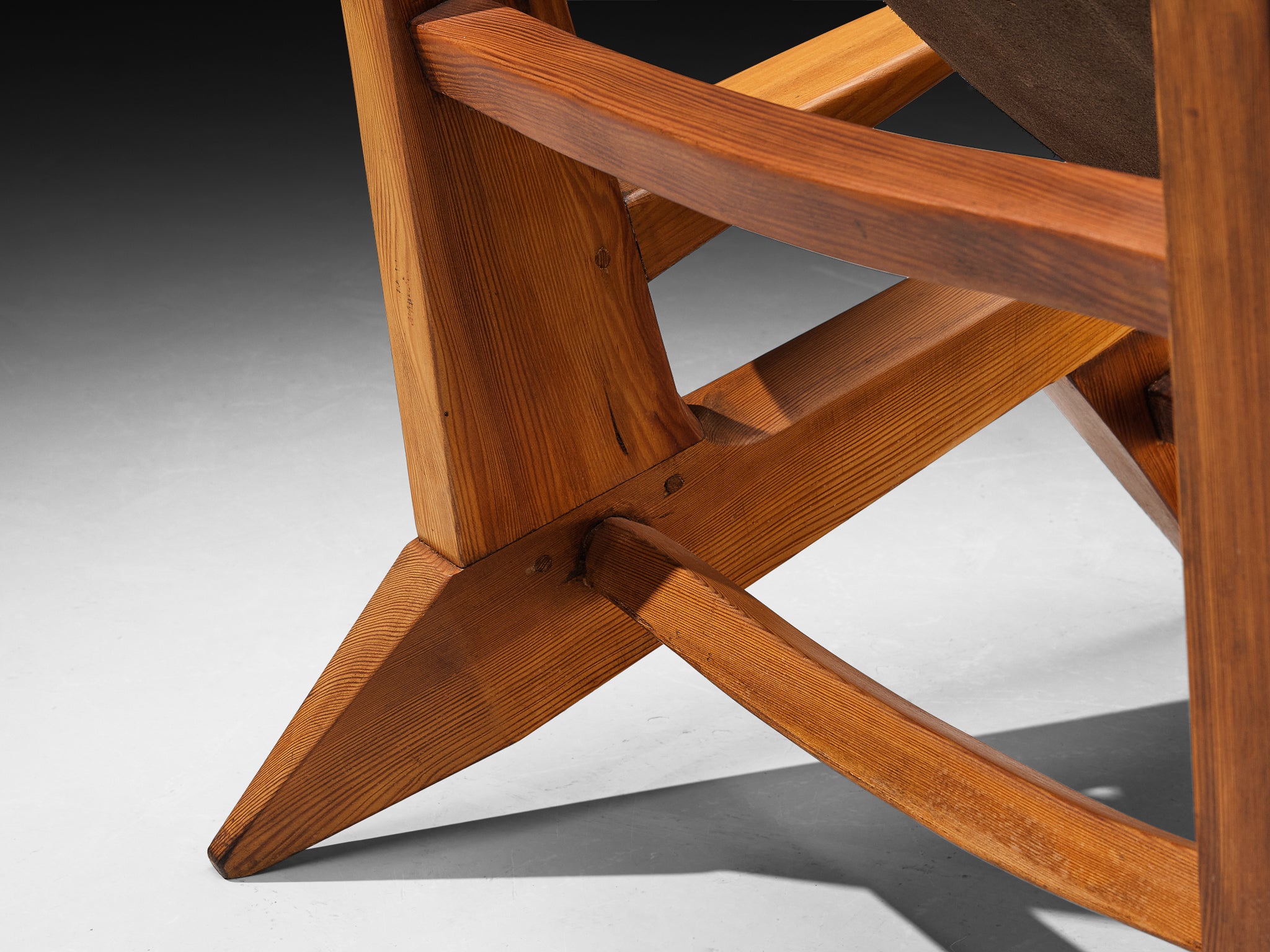 French Hunting Chairs in Pine and Brown Leather Seating Morentz