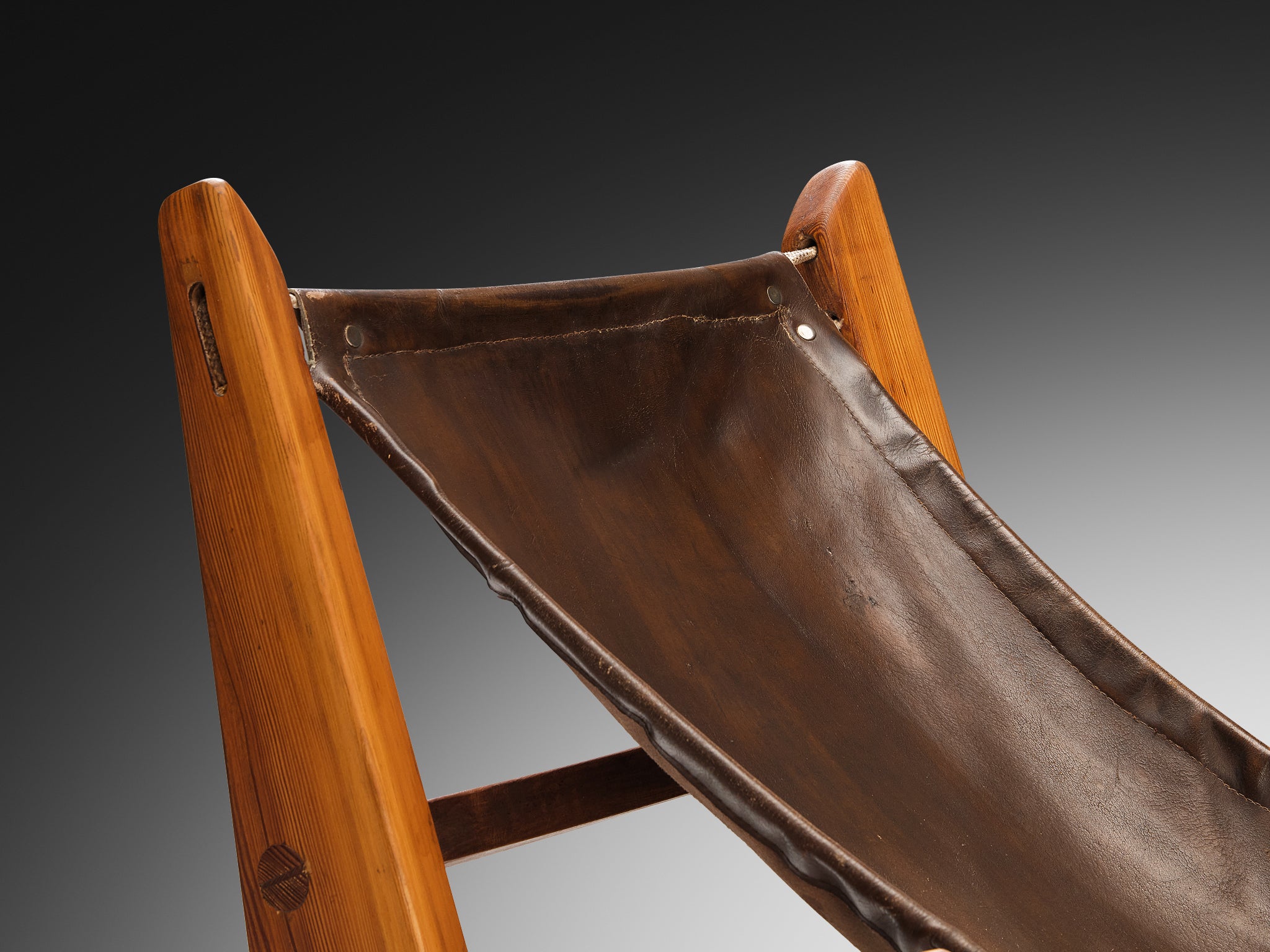 French Hunting Chairs in Pine and Brown Leather Seating Morentz