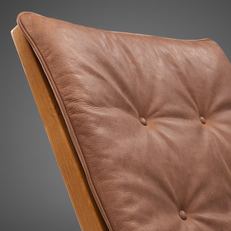 Highback Armchairs in Oak with Leather Cushions