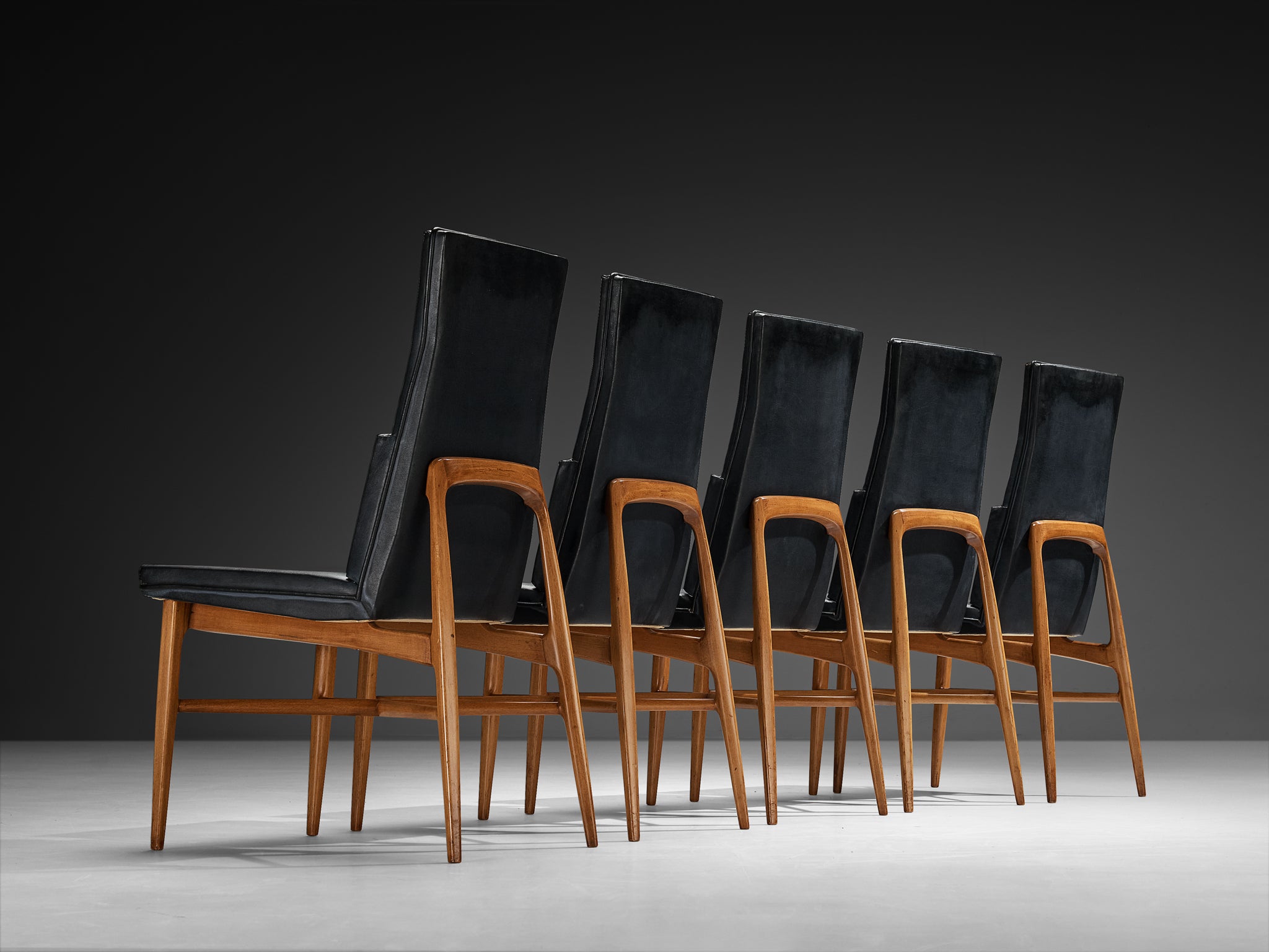 Fred Sandra for De Coene Set of Five 'Madison' Dining Chairs in Walnut Seating Morentz