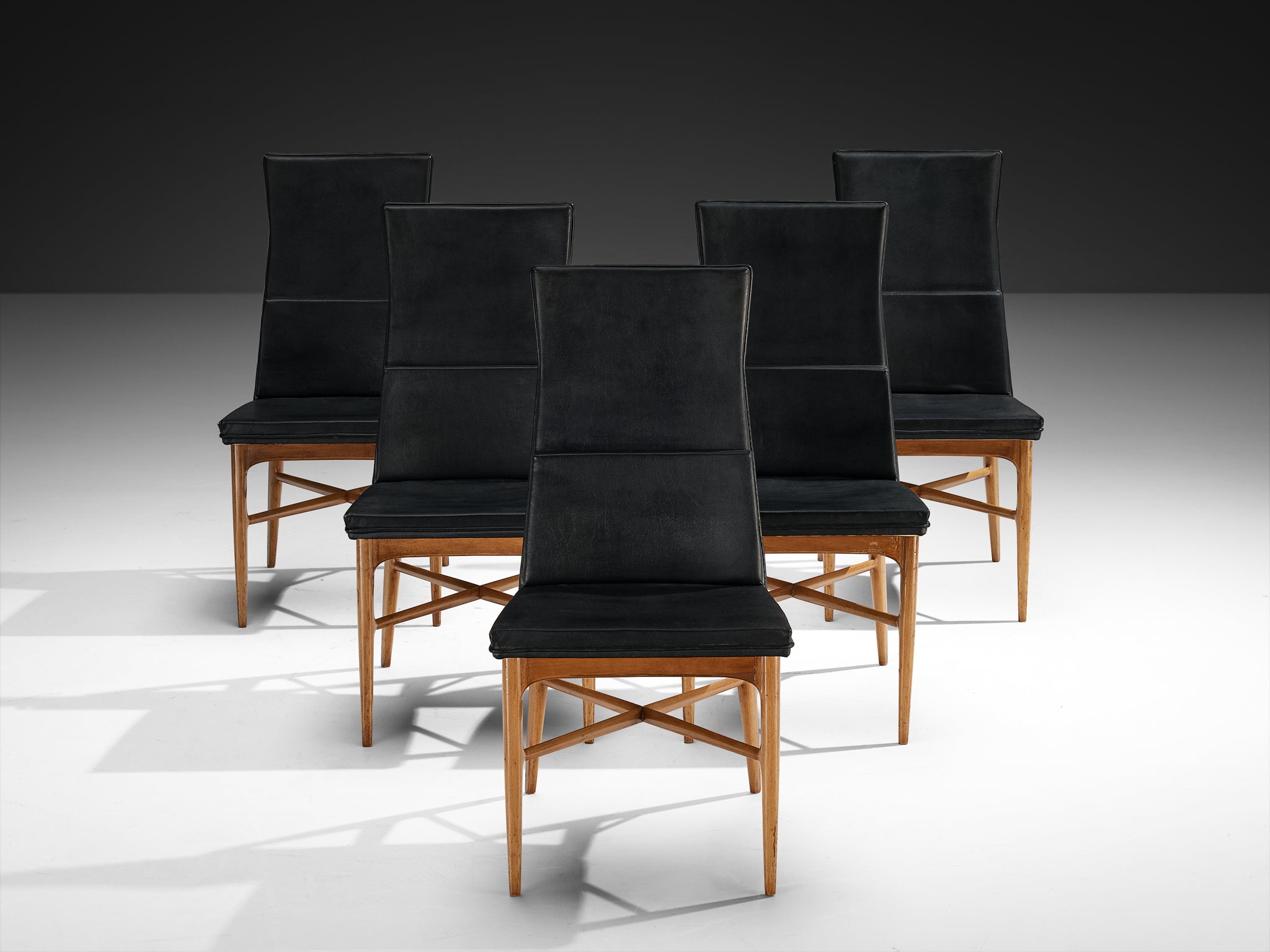 Fred Sandra for De Coene Set of Five 'Madison' Dining Chairs in Walnut Seating Morentz