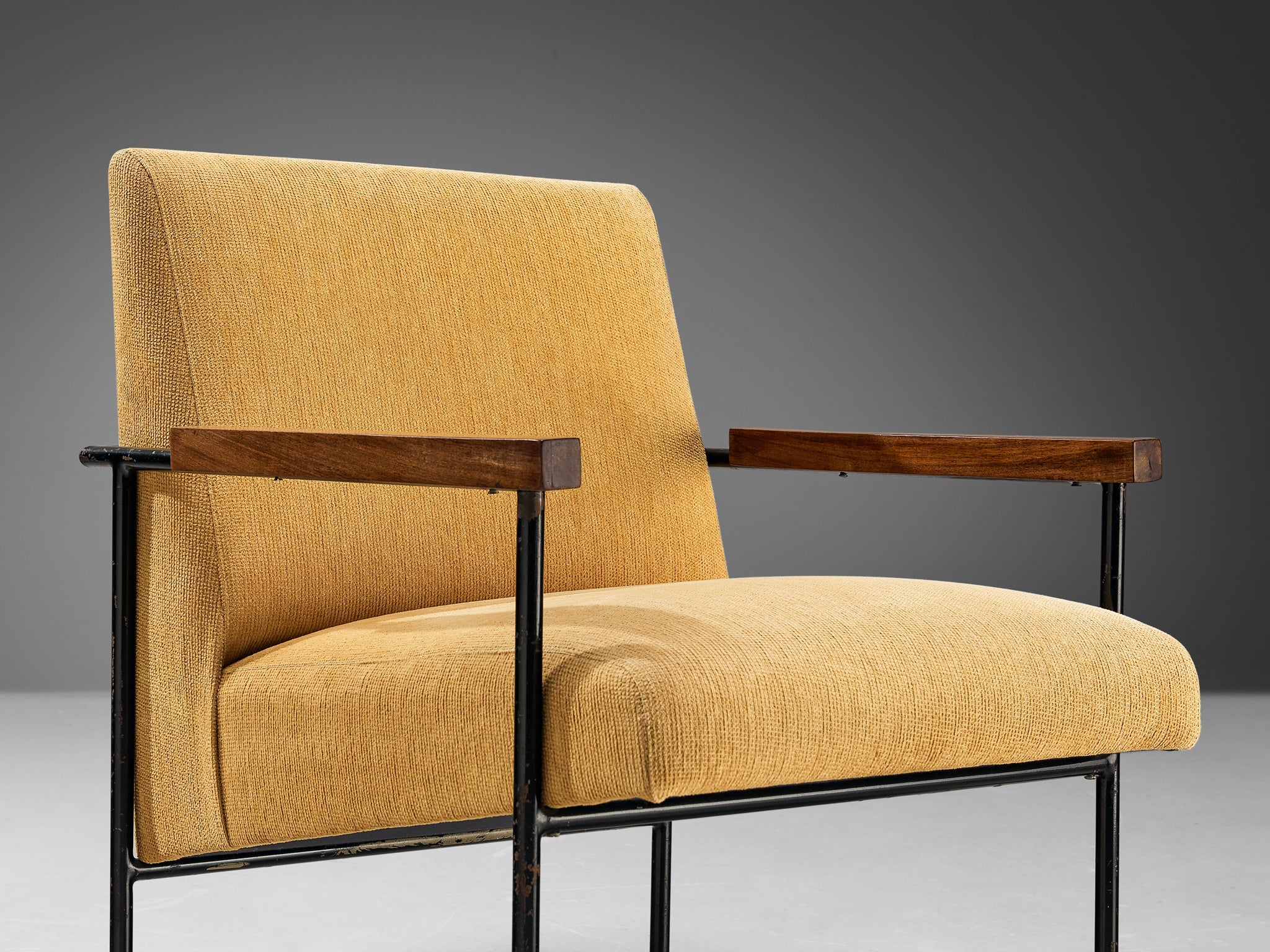 Geraldo de Barros Lounge Chair in Iron and Yellow Upholstery seating Morentz