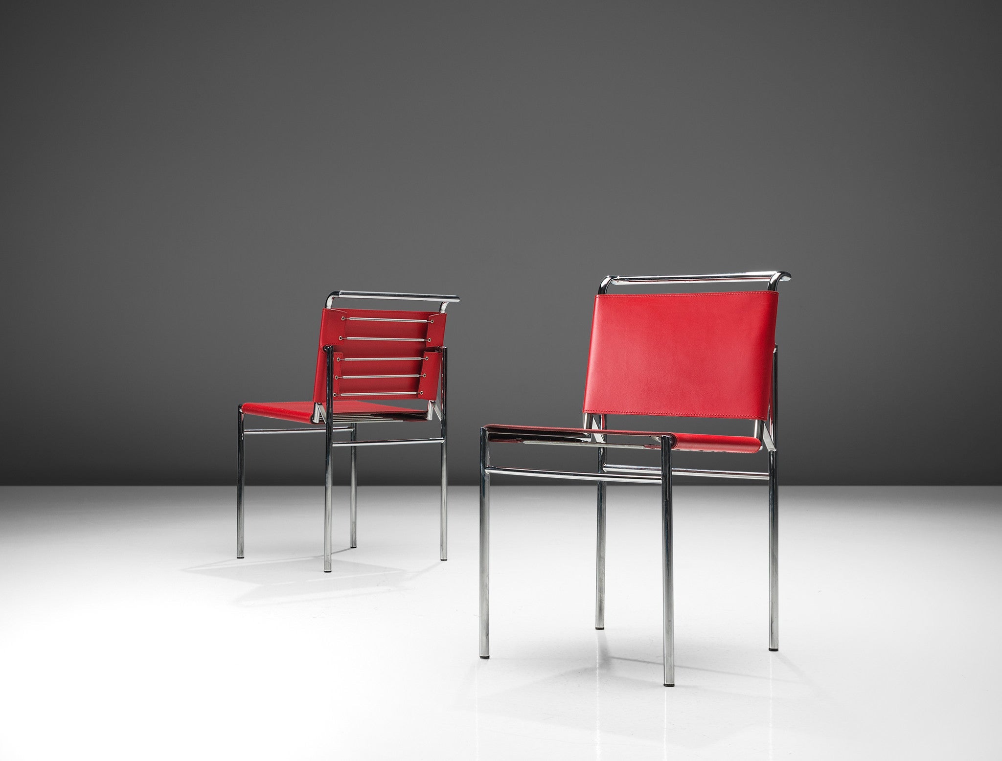 Eileen Gray Pair of 'Roquebrune' Dining Chairs in Red Leather seating Morentz