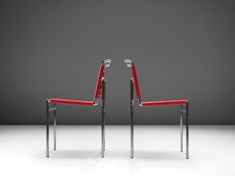 Eileen Gray Pair of 'Roquebrune' Dining Chairs in Red Leather