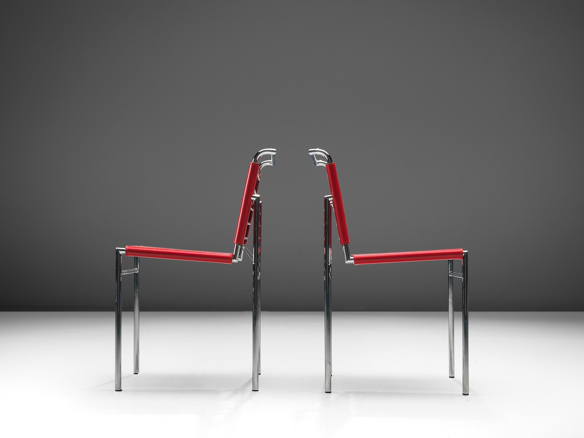 Eileen Gray Pair of 'Roquebrune' Dining Chairs in Red Leather seating Morentz