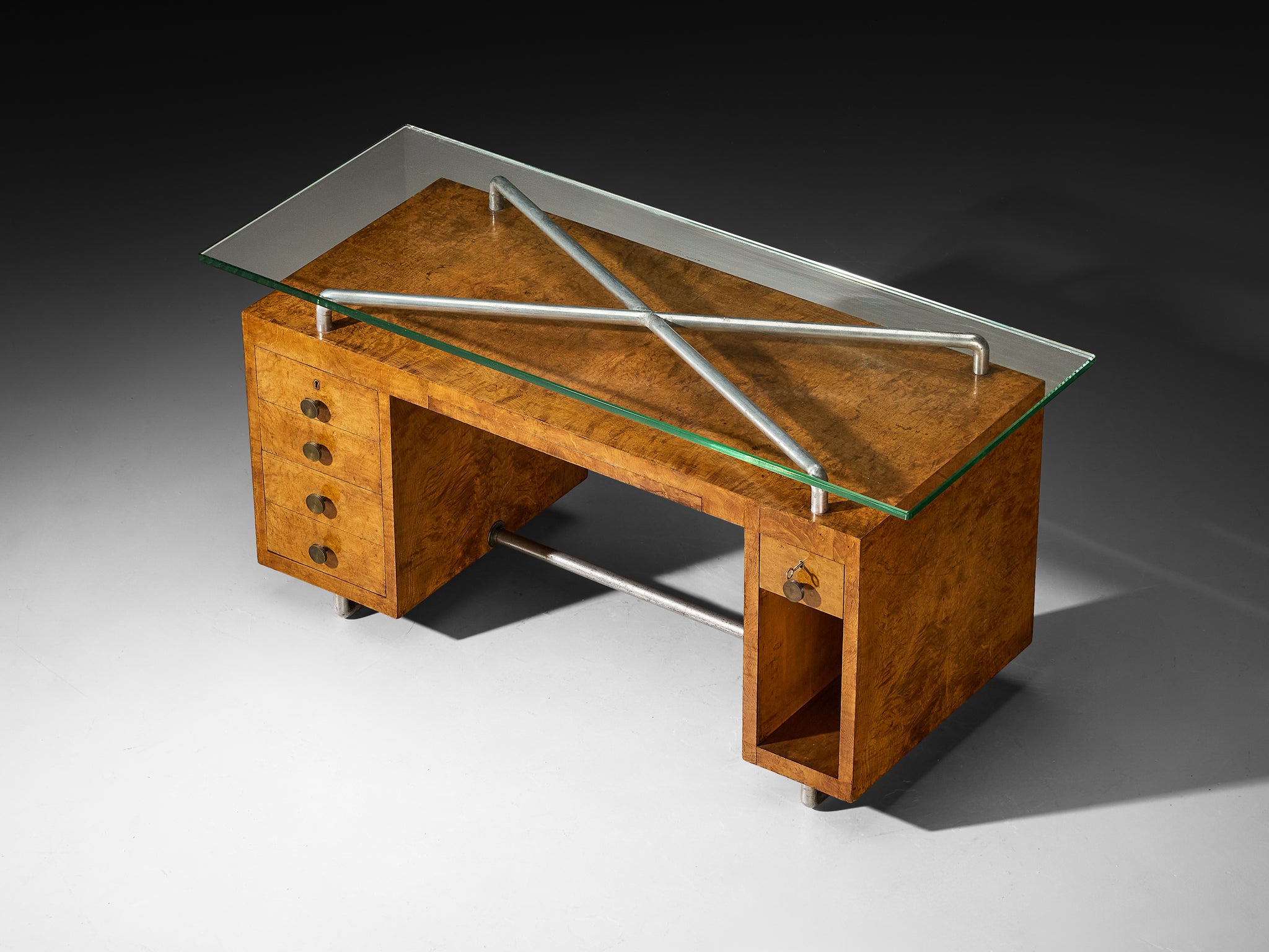 Pietro Lingeri Rationalist 1930s Writing Desk in Briar Root Veneer Tables Morentz