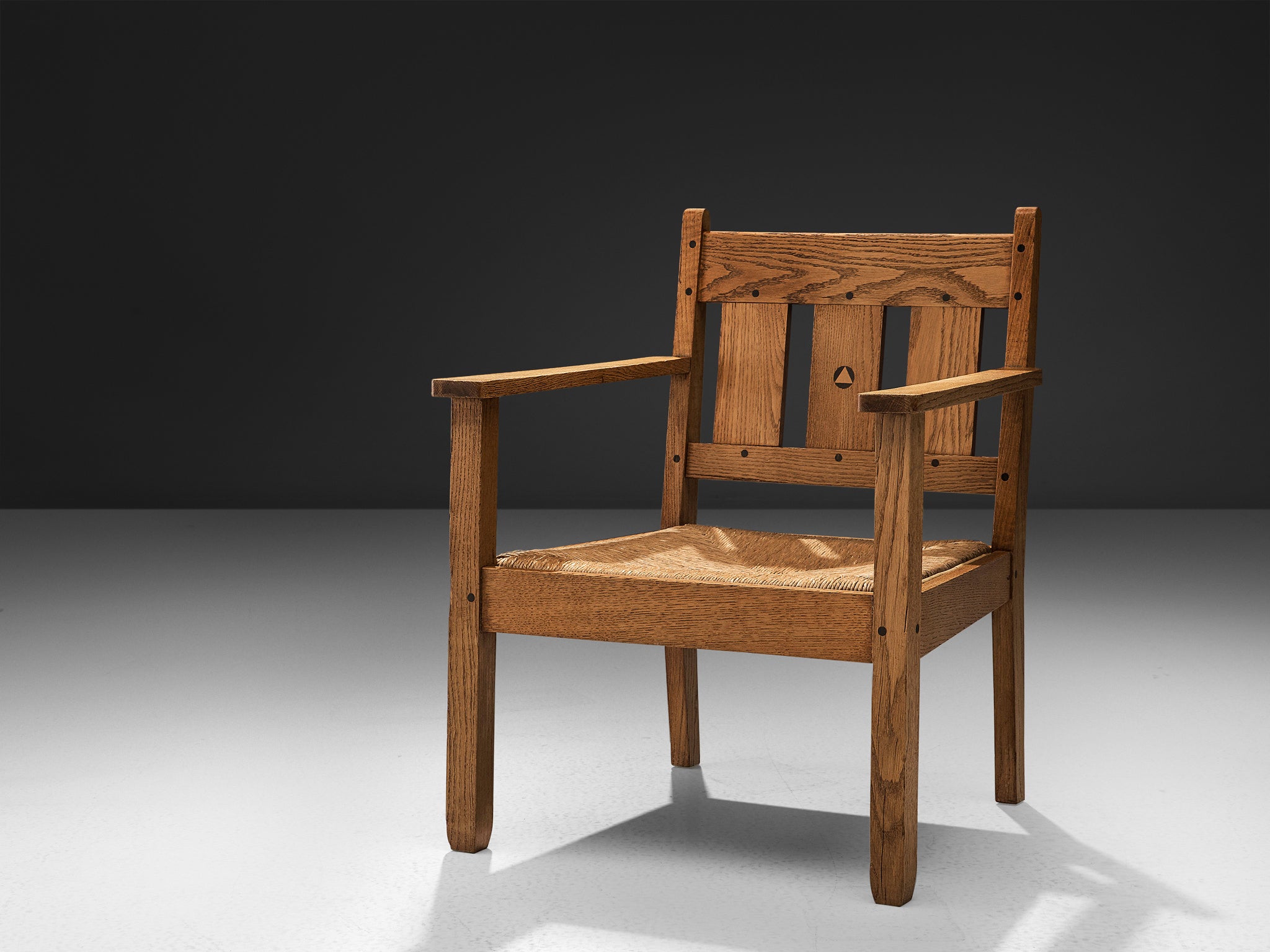 Early Dutch Lounge Chair in Oak and Rope Oak Seating Morentz