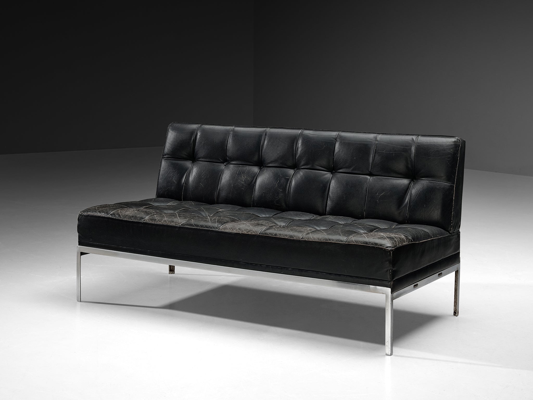 Johannes Spalt for Wittmann Sofa in Black Leather Seating Morentz