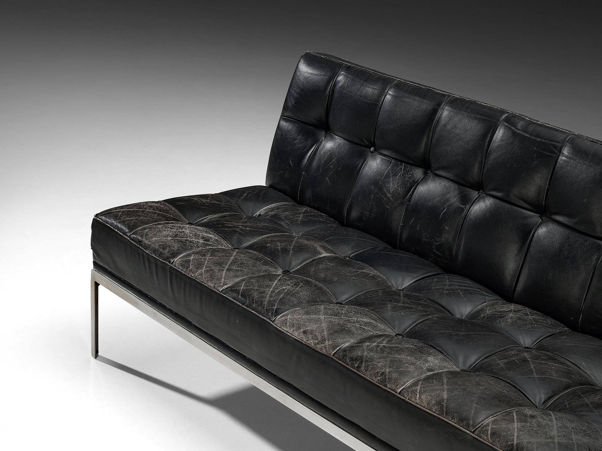 Johannes Spalt for Wittmann Sofa in Black Leather Seating Morentz
